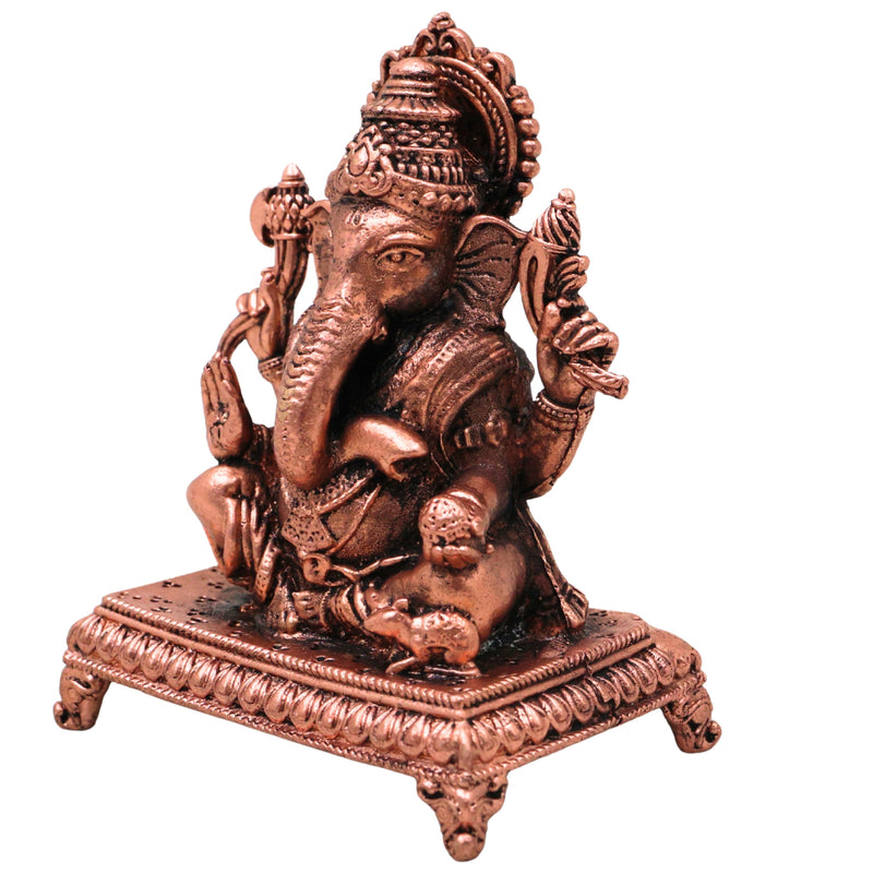 Copper Ganesha Idol, Tamra Ganapati Vinayaka Vighneshwara Siddhivinayak Pillaiyar Murti for Puja Mandir Home Decor Gift, Brown, 3 Inch, 1 Piece