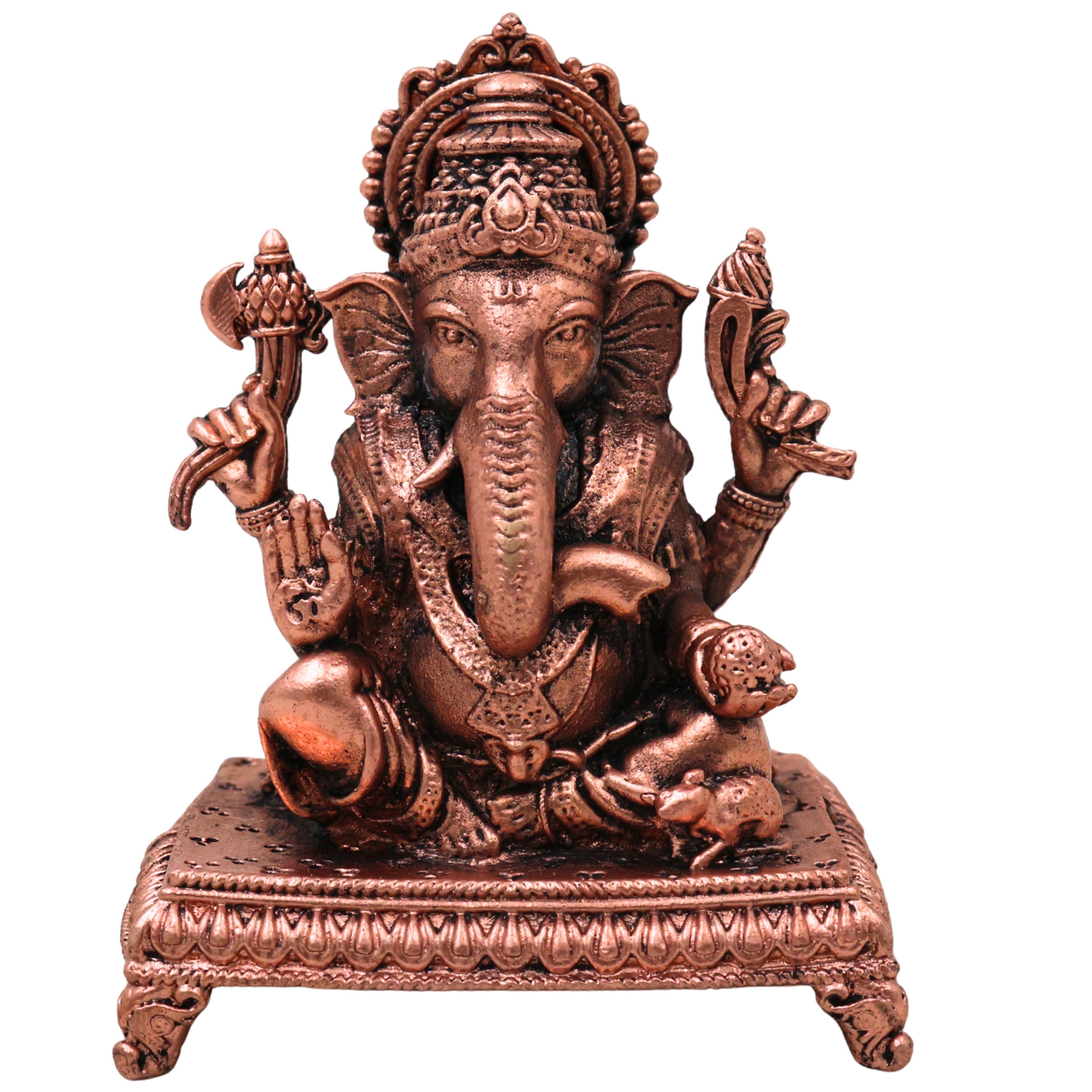 Copper Ganesha Idol, Tamra Ganapati Vinayaka Vighneshwara Siddhivinayak Pillaiyar Murti for Puja Mandir Home Decor Gift, Brown, 3 Inch, 1 Piece