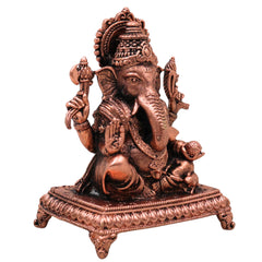 Copper Ganesha Idol, Tamra Ganapati Vinayaka Vighneshwara Siddhivinayak Pillaiyar Murti for Puja Mandir Home Decor Gift, Brown, 3 Inch, 1 Piece