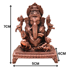 Copper Ganesha Idol, Tamra Ganapati Vinayaka Vighneshwara Siddhivinayak Pillaiyar Murti for Puja Mandir Home Decor Gift, Brown, 3 Inch, 1 Piece