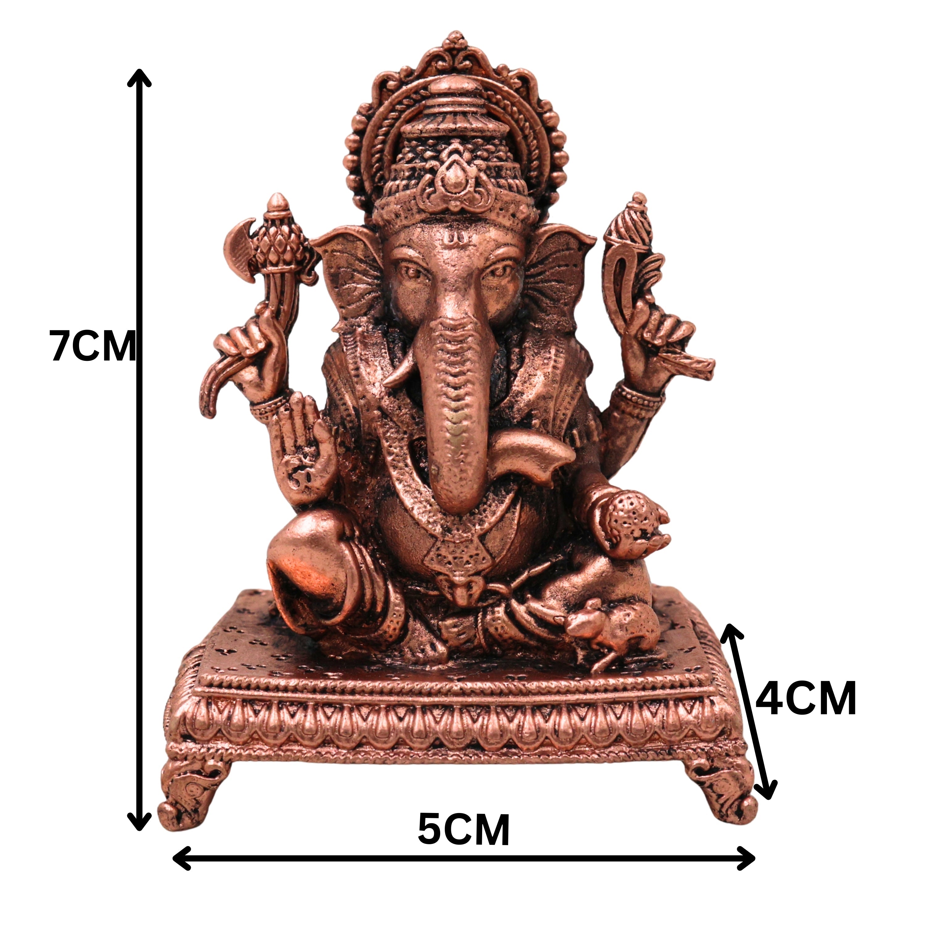 Copper Ganesha Idol, Tamra Ganapati Vinayaka Vighneshwara Siddhivinayak Pillaiyar Murti for Puja Mandir Home Decor Gift, Brown, 3 Inch, 1 Piece