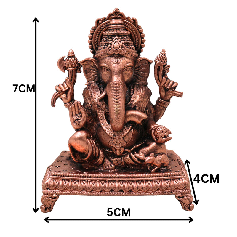 Copper Ganesha Idol, Tamra Ganapati Vinayaka Vighneshwara Siddhivinayak Pillaiyar Murti for Puja Mandir Home Decor Gift, Brown, 3 Inch, 1 Piece
