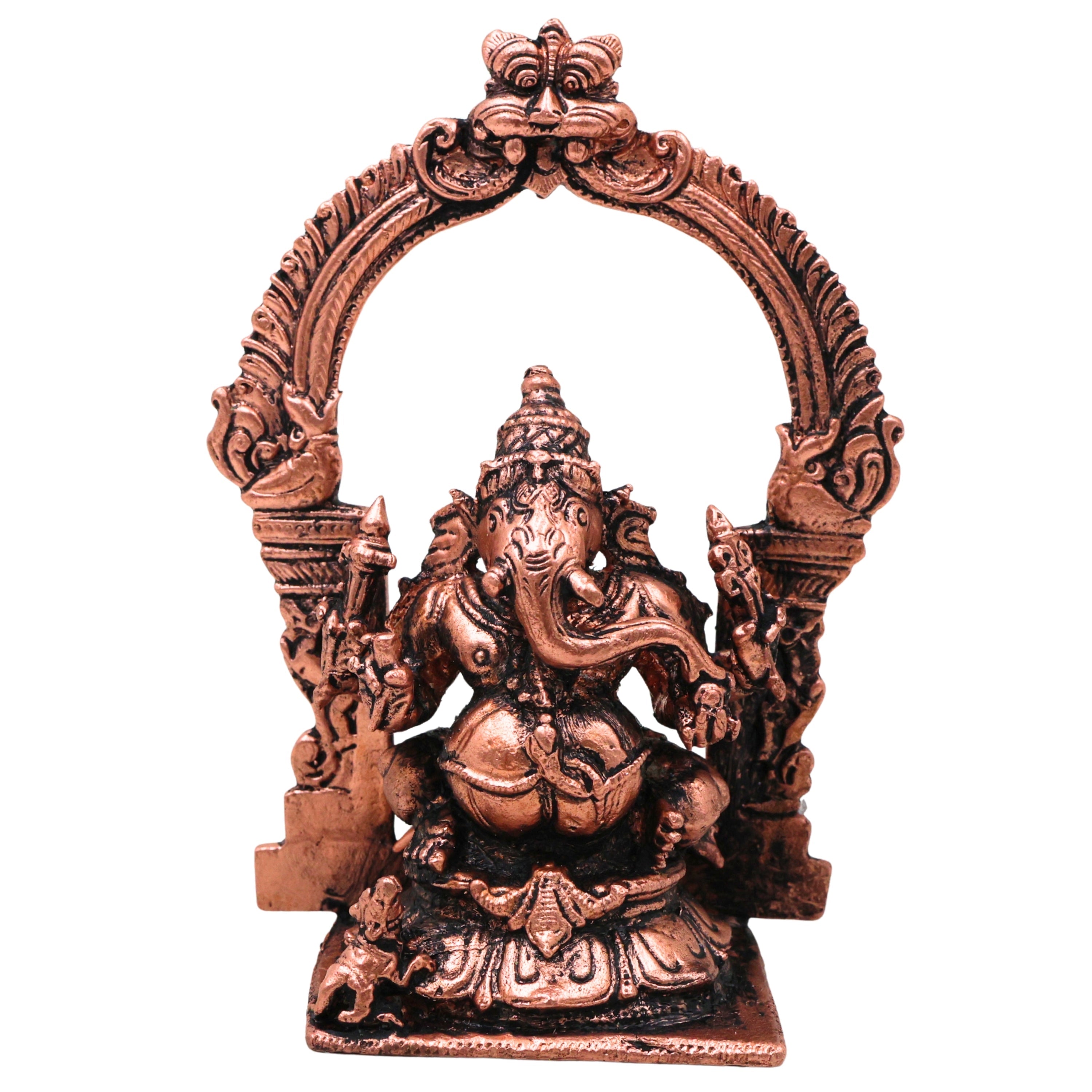 Copper Ganesha Idol, Tamra Ganapati Vinayaka Vighneshwara Gajanana Siddhivinayak Murti for Home Temple Puja Decor, Brown, 4 Inch, 1 Piece