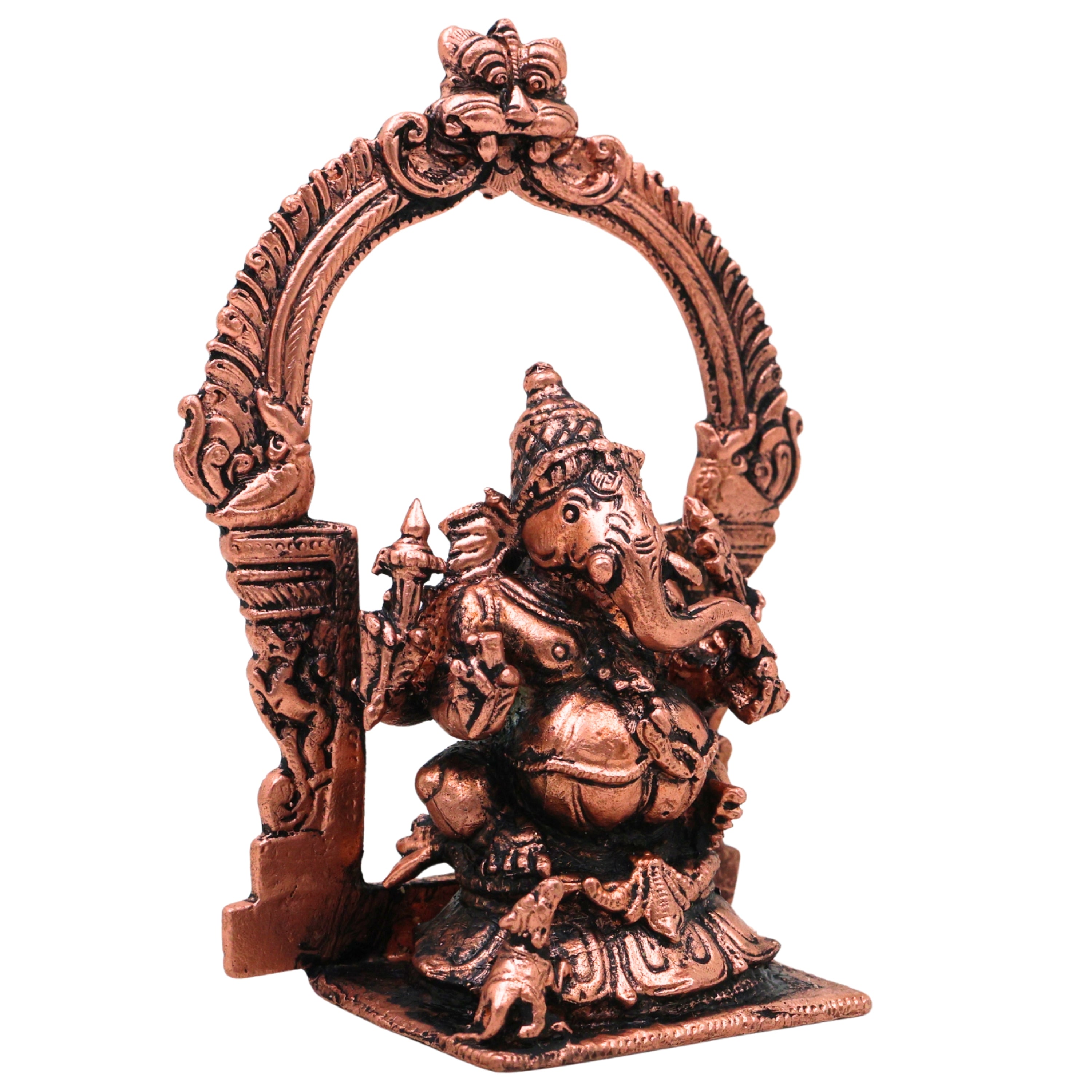 Copper Ganesha Idol, Tamra Ganapati Vinayaka Vighneshwara Gajanana Siddhivinayak Murti for Home Temple Puja Decor, Brown, 4 Inch, 1 Piece