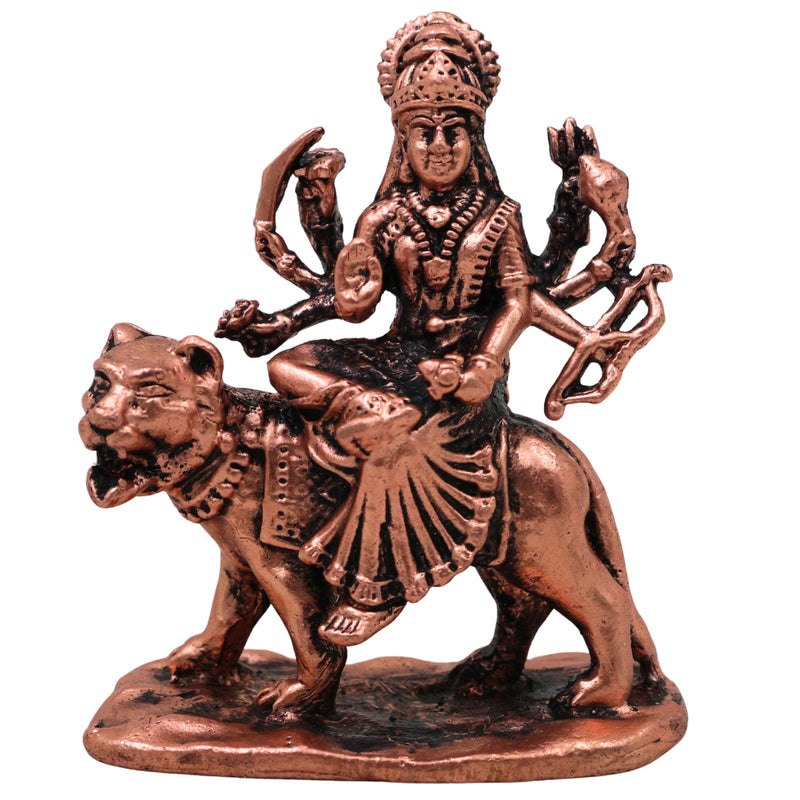 Copper Durga Maa Idol Tamra Mahishasura Mardini Murti Adi Shakti Ambika Jagadamba Bhavani Statue for Puja Home Decor Navratri Gift, Brown, 2.5 Inch, 1 Piece