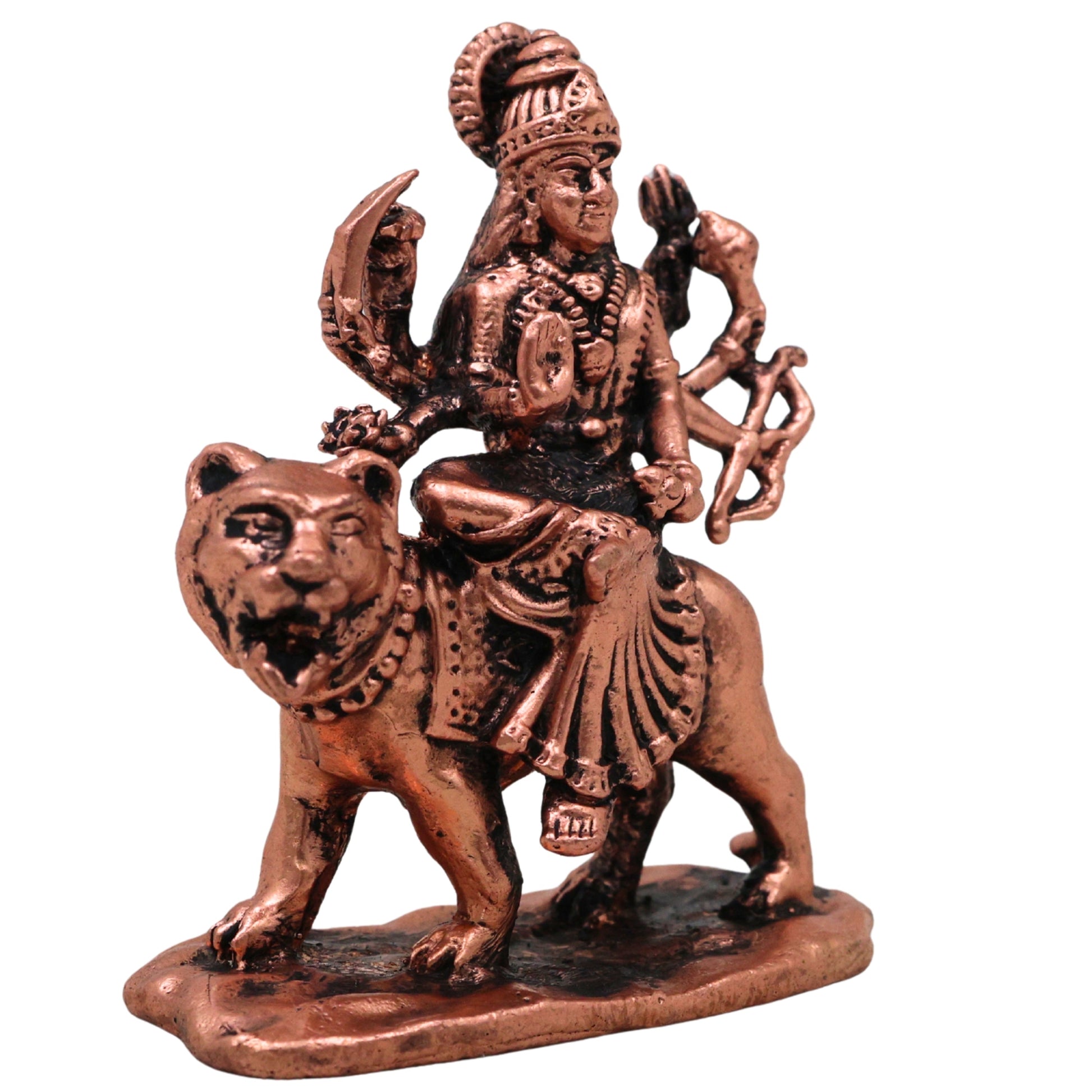 Copper Durga Maa Idol Tamra Mahishasura Mardini Murti Adi Shakti Ambika Jagadamba Bhavani Statue for Puja Home Decor Navratri Gift, Brown, 2.5 Inch, 1 Piece