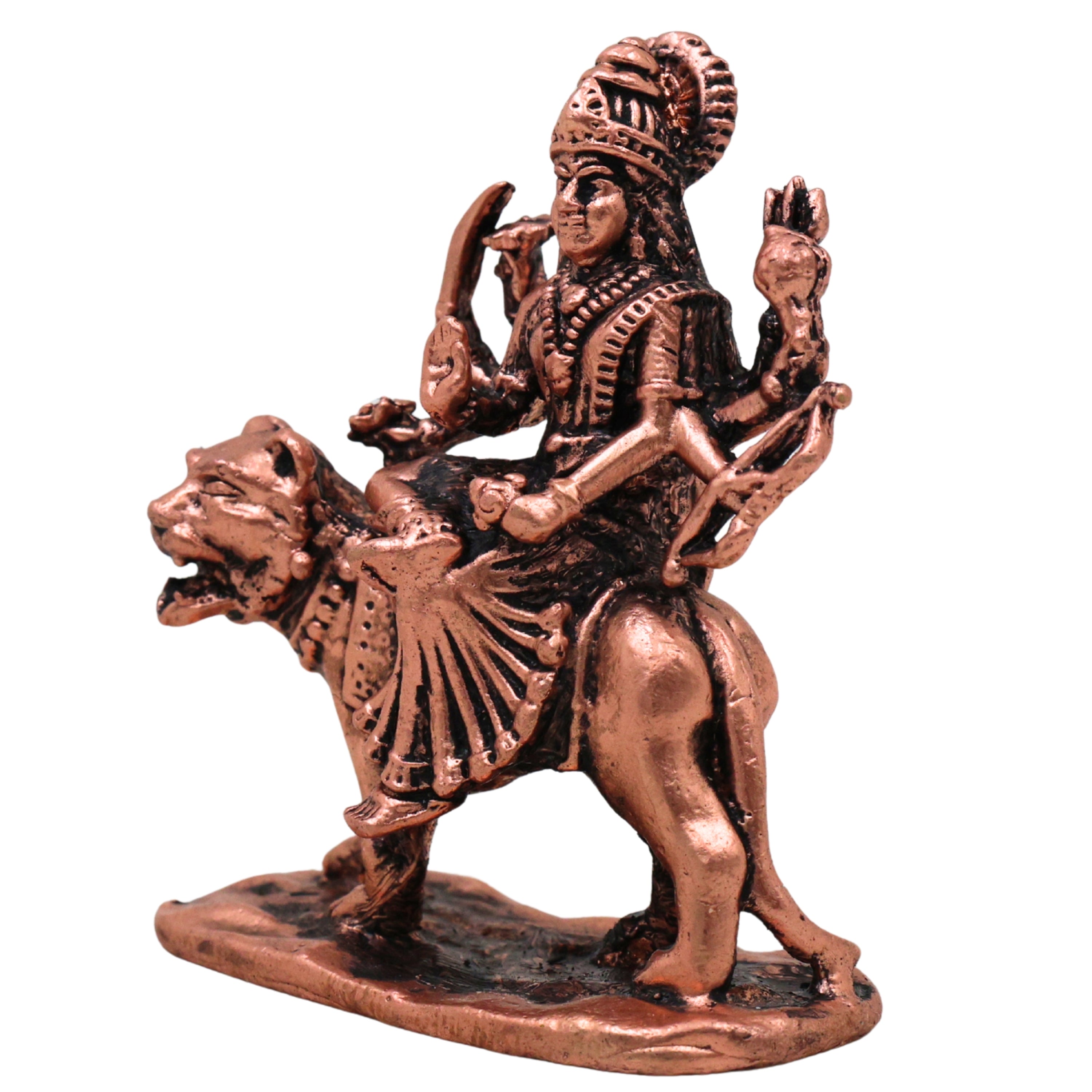 Copper Durga Maa Idol Tamra Mahishasura Mardini Murti Adi Shakti Ambika Jagadamba Bhavani Statue for Puja Home Decor Navratri Gift, Brown, 2.5 Inch, 1 Piece
