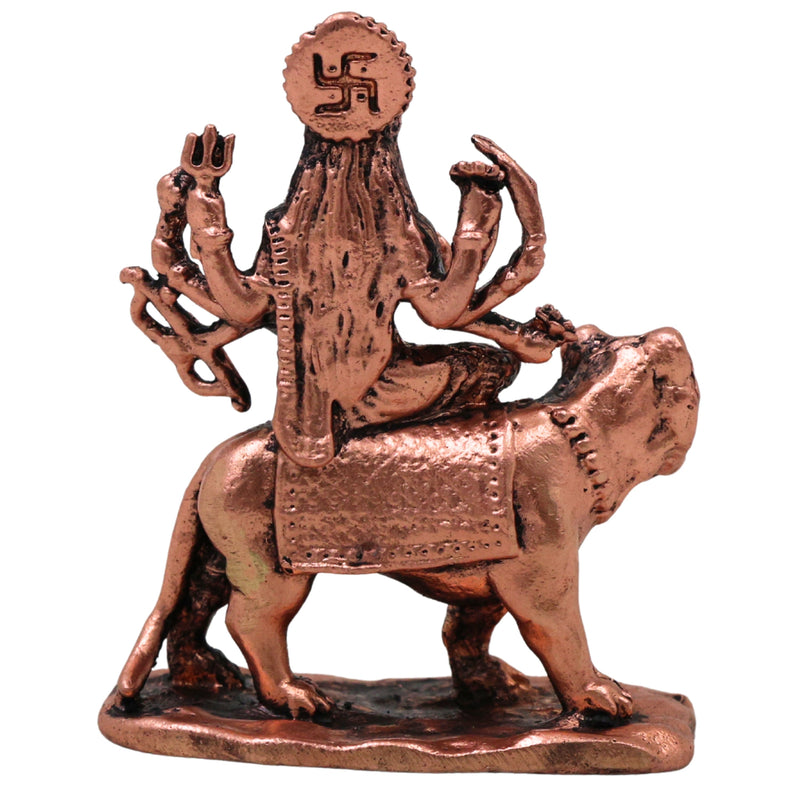 Copper Durga Maa Idol Tamra Mahishasura Mardini Murti Adi Shakti Ambika Jagadamba Bhavani Statue for Puja Home Decor Navratri Gift, Brown, 2.5 Inch, 1 Piece