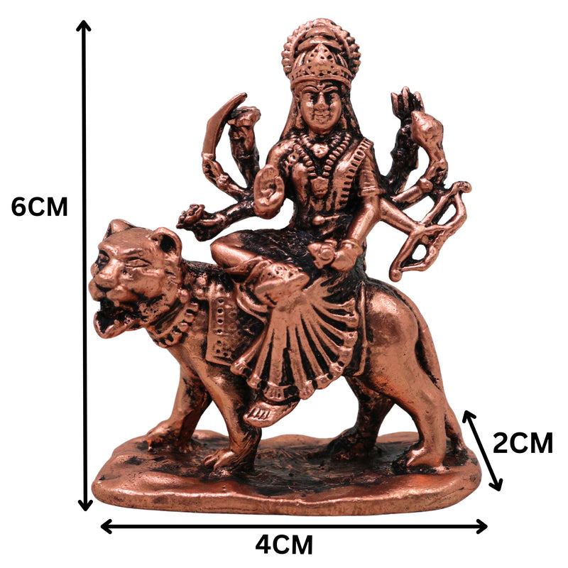 Copper Durga Maa Idol Tamra Mahishasura Mardini Murti Adi Shakti Ambika Jagadamba Bhavani Statue for Puja Home Decor Navratri Gift, Brown, 2.5 Inch, 1 Piece