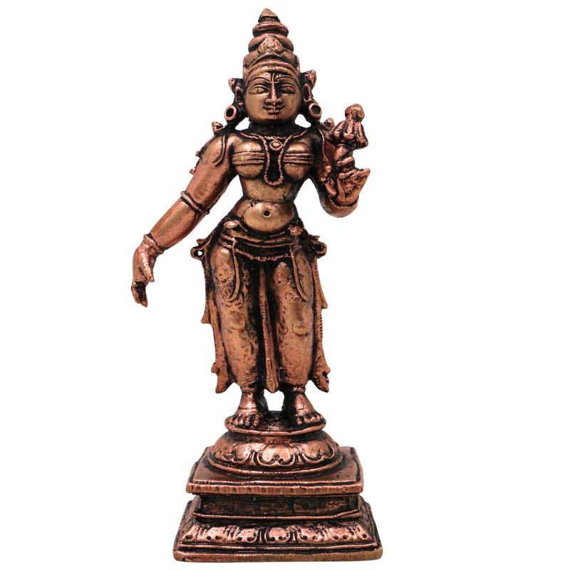 Copper Bhudevi Idol Sri Bhoomi Devi Prithvi Mata Vasundhara Dharani Tamra Murti for Puja Mandir Home Decor, Brown, 4 Inch, 1 Piece