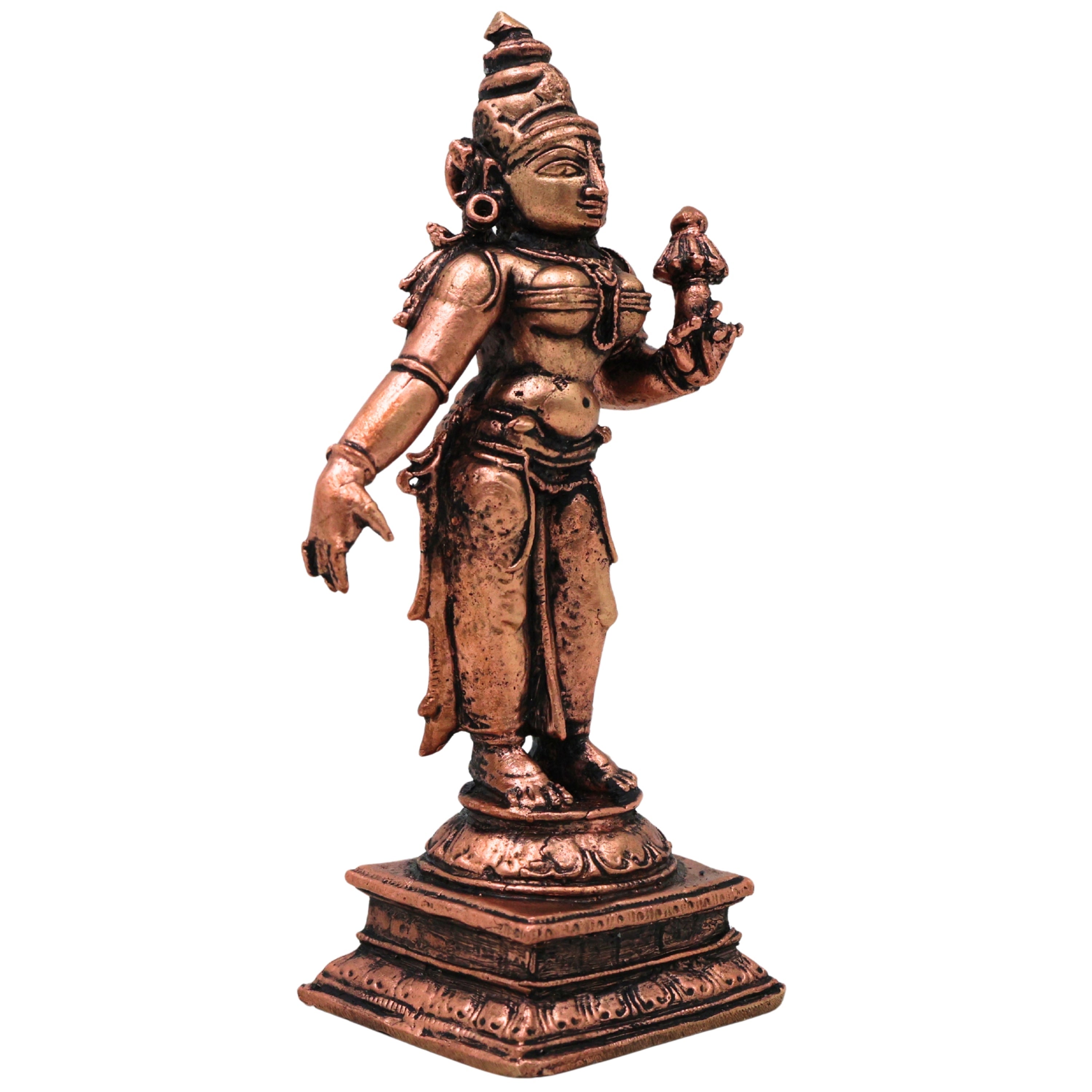 Copper Bhudevi Idol Sri Bhoomi Devi Prithvi Mata Vasundhara Dharani Tamra Murti for Puja Mandir Home Decor, Brown, 4 Inch, 1 Piece
