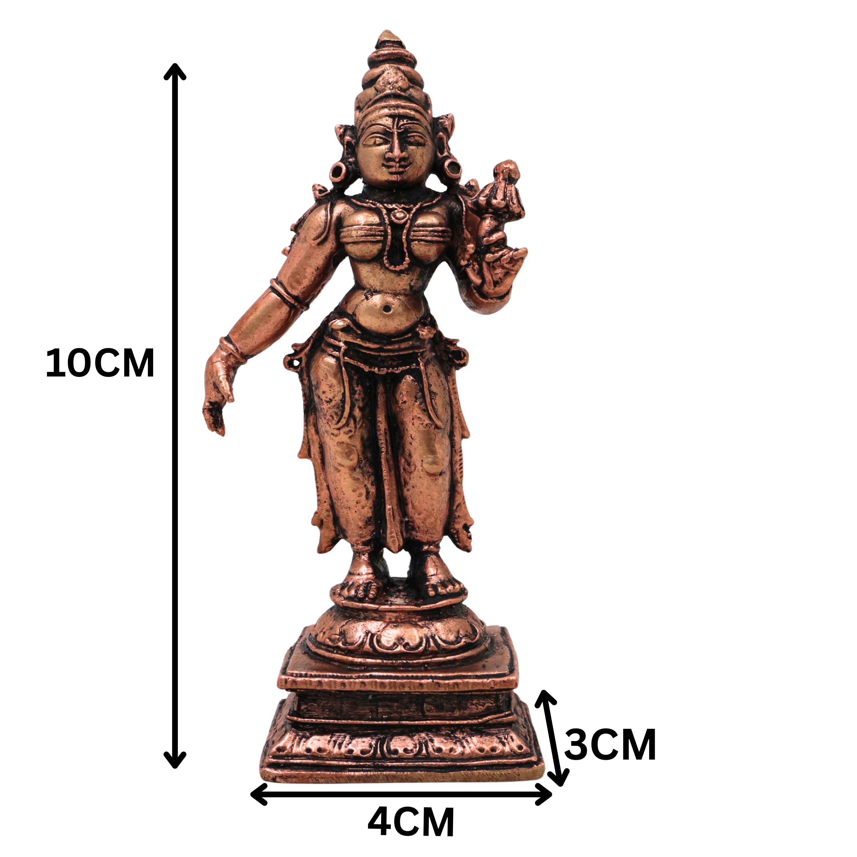 Copper Bhudevi Idol Sri Bhoomi Devi Prithvi Mata Vasundhara Dharani Tamra Murti for Puja Mandir Home Decor, Brown, 4 Inch, 1 Piece