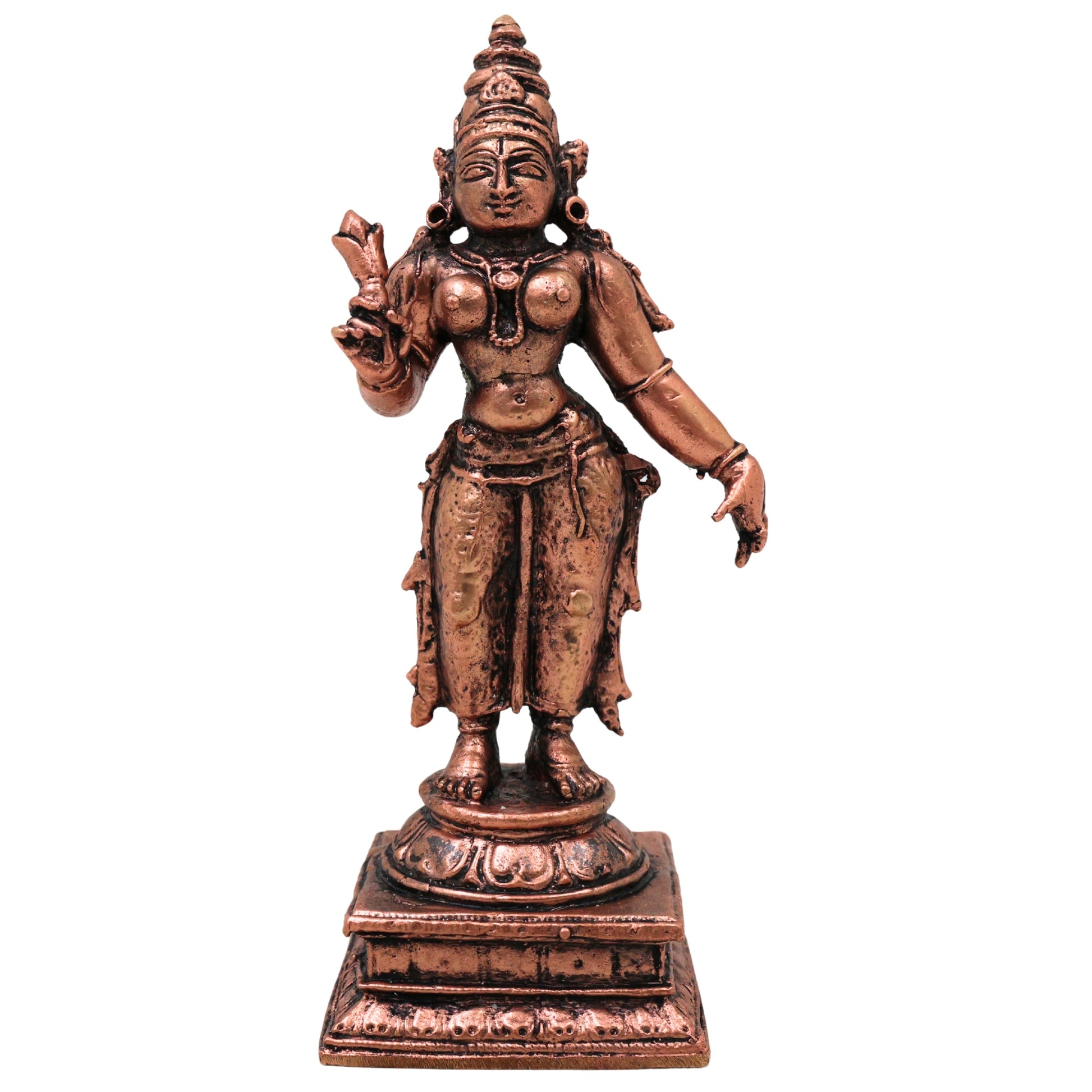 Copper Sri Devi Mahalakshmi Idol, Tamra Lakshmi Devi Murti, Vishnu Priya Narayani Vigraham for Pooja, Home Mandir Decor & Auspicious Gifts, Brown, 4 Inch, 1 Piece