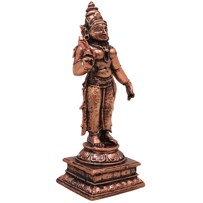 Copper Sri Devi Mahalakshmi Idol, Tamra Lakshmi Devi Murti, Vishnu Priya Narayani Vigraham for Pooja, Home Mandir Decor & Auspicious Gifts, Brown, 4 Inch, 1 Piece