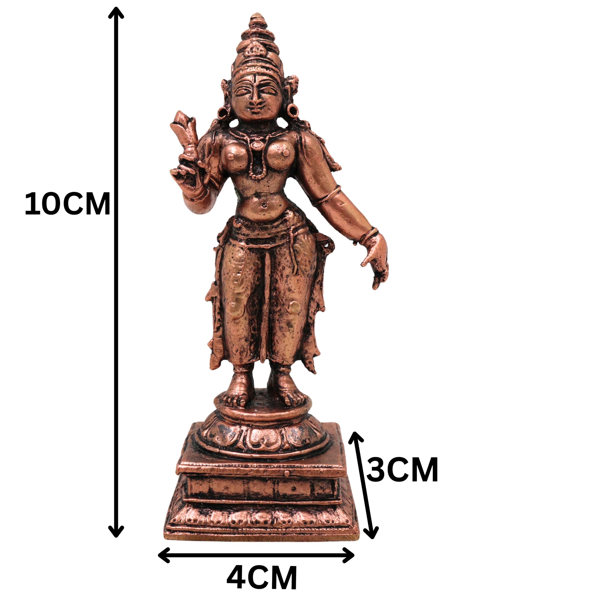 Copper Sri Devi Mahalakshmi Idol, Tamra Lakshmi Devi Murti, Vishnu Priya Narayani Vigraham for Pooja, Home Mandir Decor & Auspicious Gifts, Brown, 4 Inch, 1 Piece
