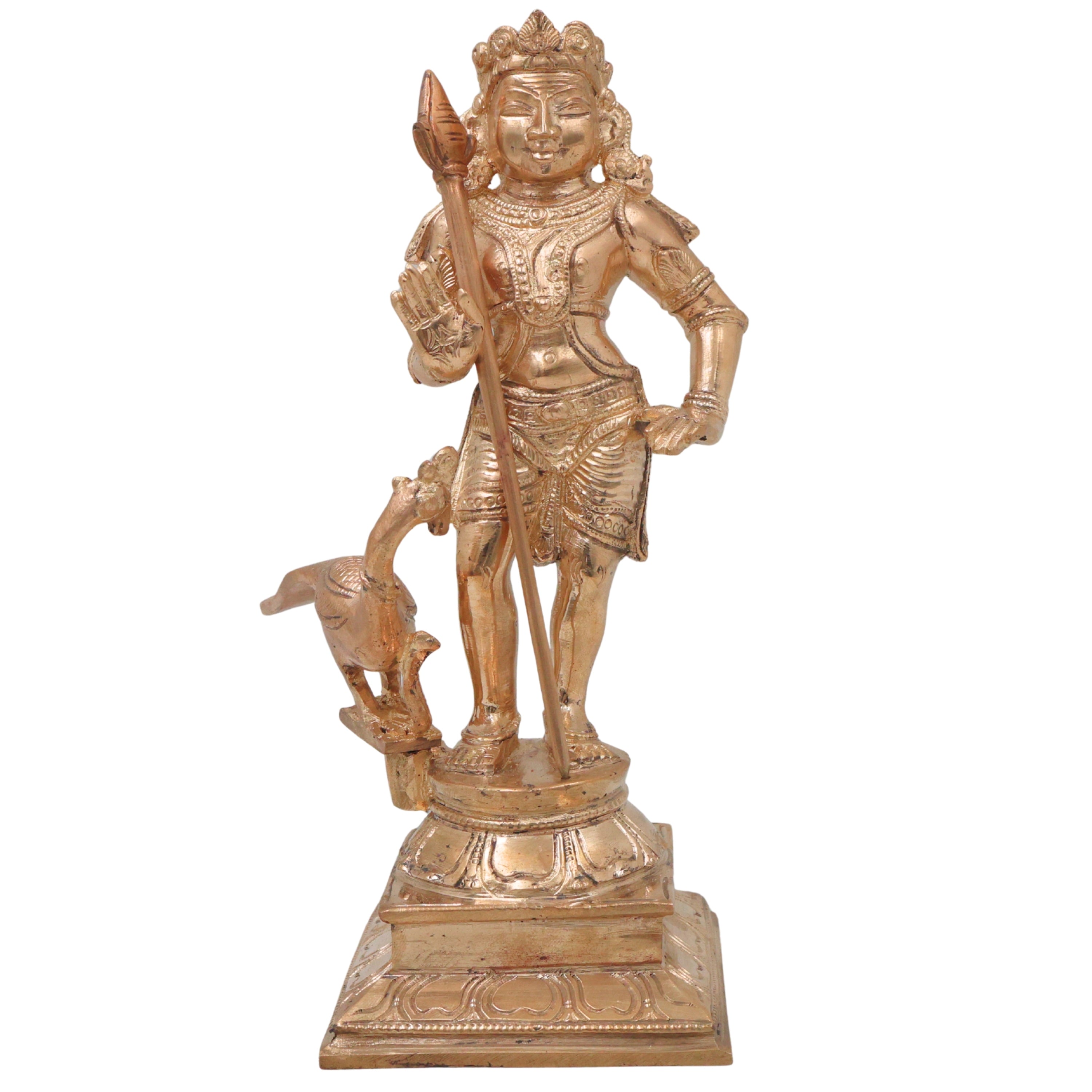 Murugan Kartikeya Subrahmanya Shanmukha Swaminatha Palani Andavar Vel Murugan Panchaloha Panchadhatu Bronze Murti Skanda Kumara Senthil Arumuga Handmade Chola Art South India Idol Statue, Gold, 8.5 Inch, 1 Piece