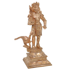 Murugan Kartikeya Subrahmanya Shanmukha Swaminatha Palani Andavar Vel Murugan Panchaloha Panchadhatu Bronze Murti Skanda Kumara Senthil Arumuga Handmade Chola Art South India Idol Statue, Gold, 8.5 Inch, 1 Piece