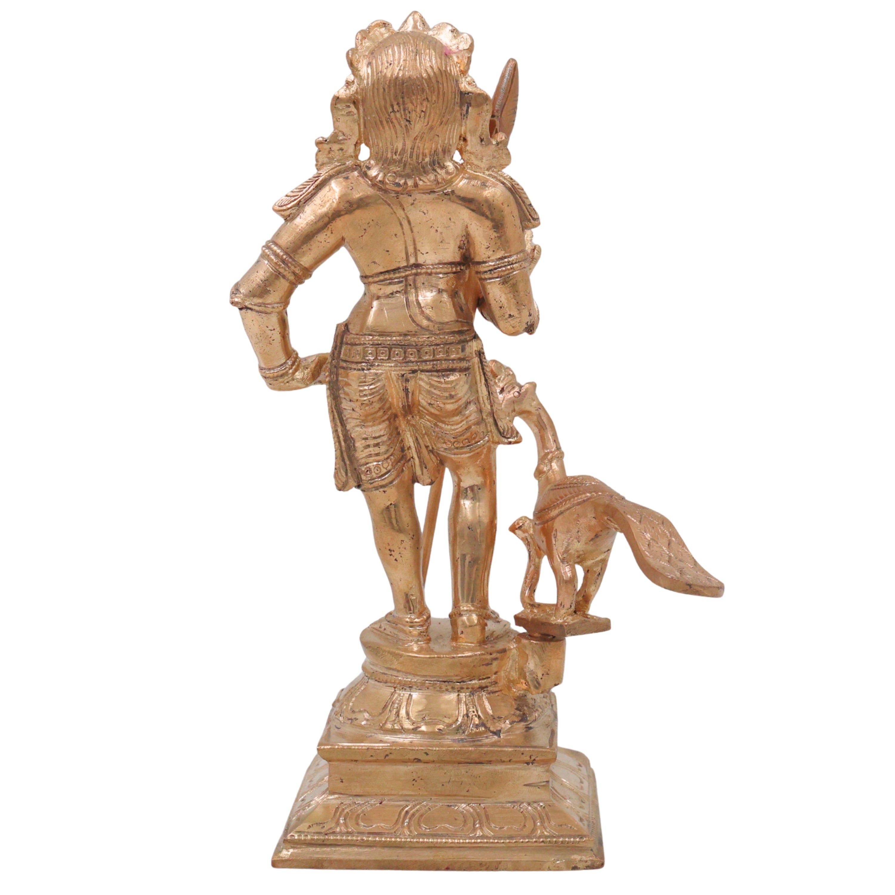 Murugan Kartikeya Subrahmanya Shanmukha Swaminatha Palani Andavar Vel Murugan Panchaloha Panchadhatu Bronze Murti Skanda Kumara Senthil Arumuga Handmade Chola Art South India Idol Statue, Gold, 8.5 Inch, 1 Piece