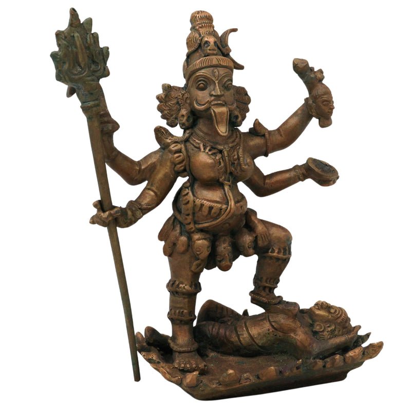 Bronze Maha Kali Idol Mahakali Kalika Dakshina Kali Bhadrakali Chamundi Kali Mata Murti Panchaloha Style Chola Art Handmade Kali Amman Kalikambal Vigraha for Puja Mandir Decor Temple Statue, Brown, 6.5 Inch, 1 Piece