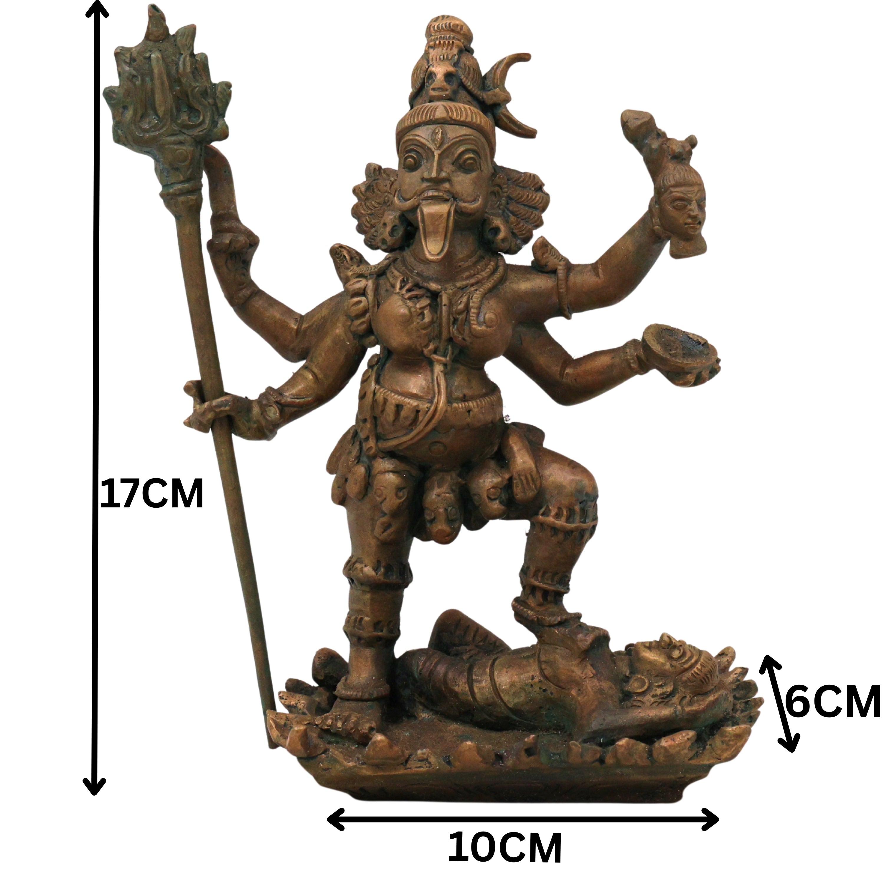 Bronze Maha Kali Idol Mahakali Kalika Dakshina Kali Bhadrakali Chamundi Kali Mata Murti Panchaloha Style Chola Art Handmade Kali Amman Kalikambal Vigraha for Puja Mandir Decor Temple Statue, Brown, 6.5 Inch, 1 Piece