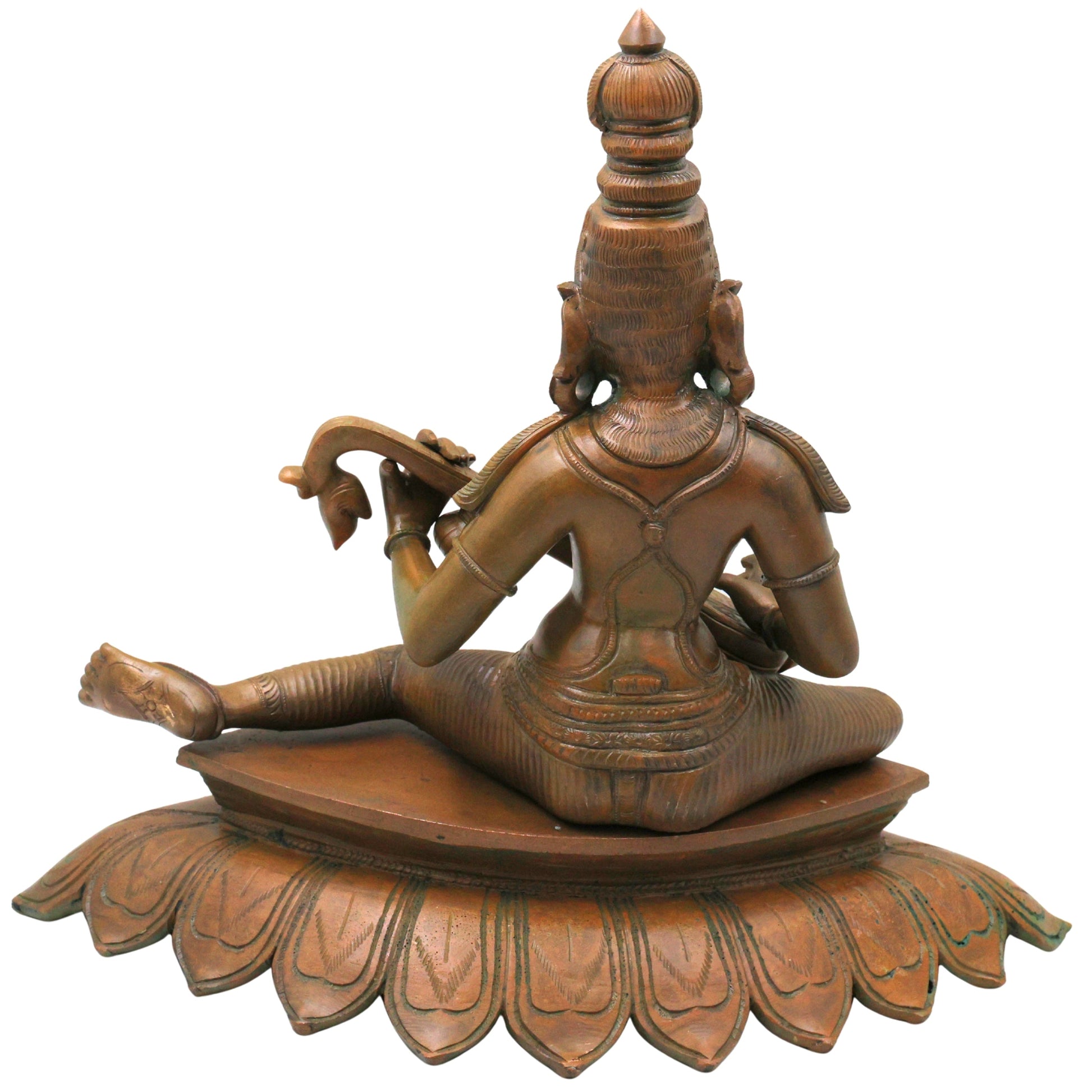 Bronze Saraswati Idol Sharada Sharadamba Vagdevi Vani Bharati Brahmi Veena Vadini Hamsa Vahini Vidya Saraswati Jnana Saraswati Murti Statue for Pooja Temple Decor, Brown, 12.5 Inch, 1 Piece