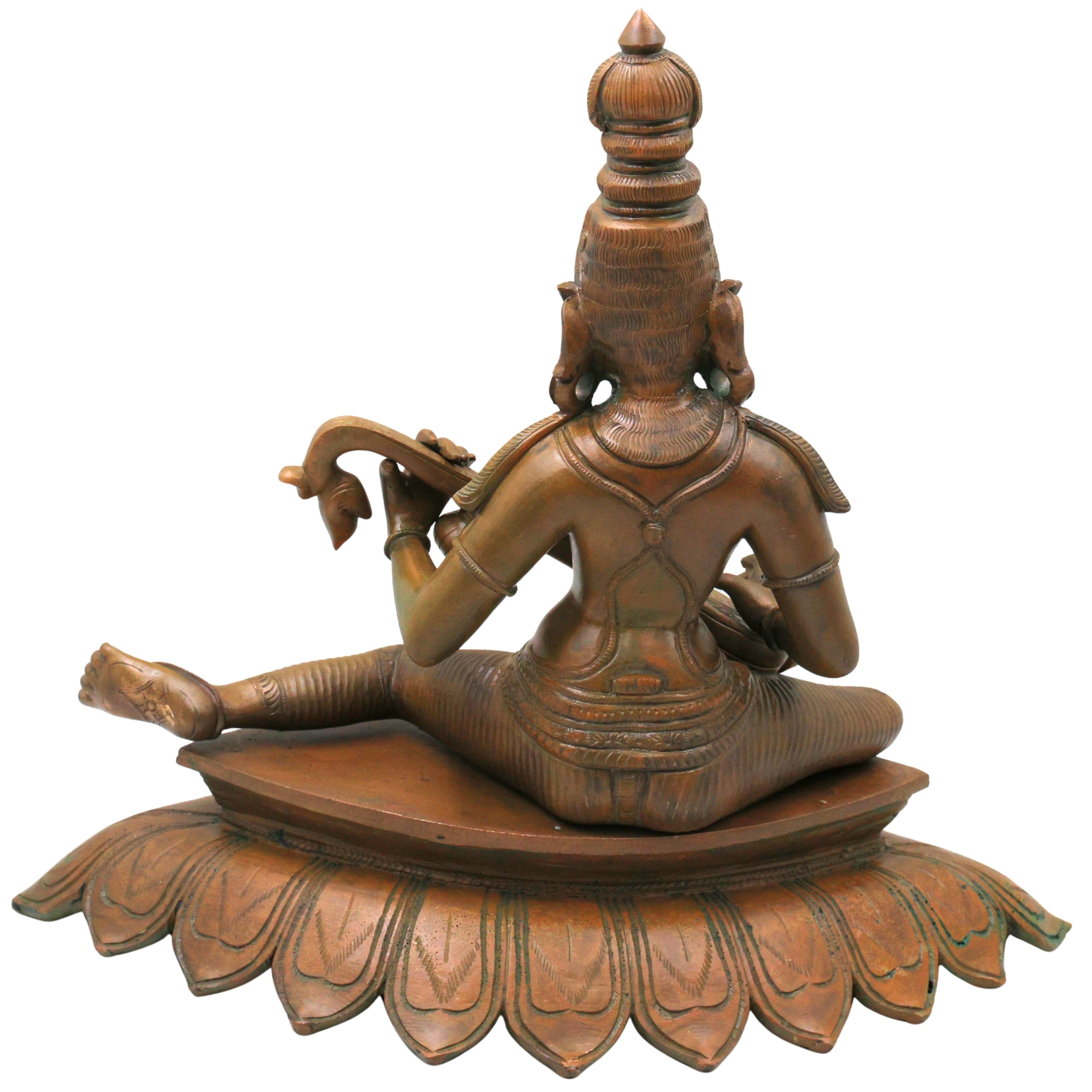 Bronze Saraswati Idol Sharada Sharadamba Vagdevi Vani Bharati Brahmi Veena Vadini Hamsa Vahini Vidya Saraswati Jnana Saraswati Murti Statue for Pooja Temple Decor, Brown, 12.5 Inch, 1 Piece