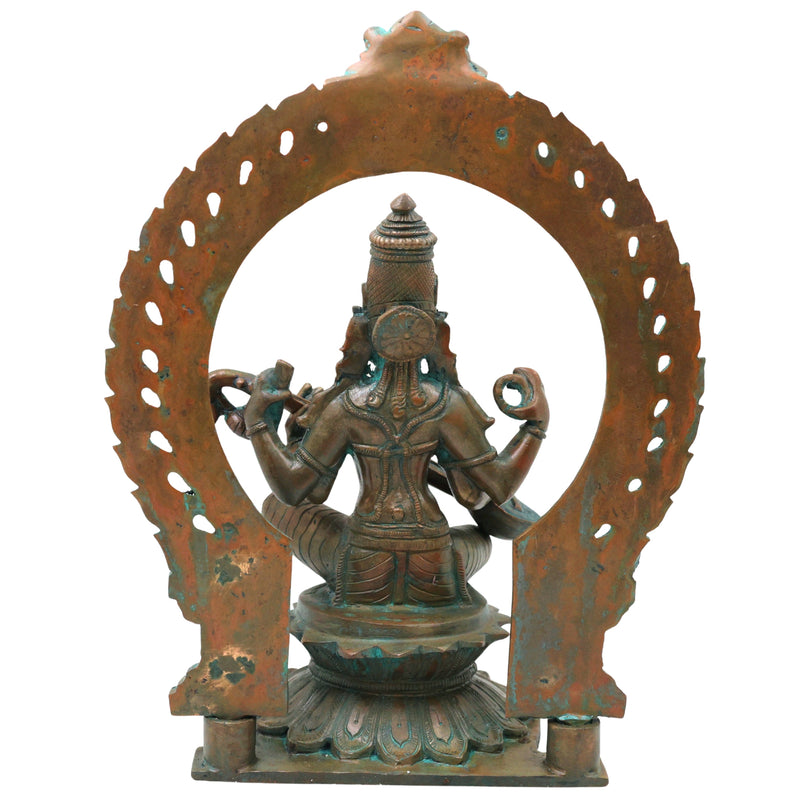 Bronze Saraswati Idol Veena Vadini Hamsa Vahini Sharada Vani Vagdevi Vidya Saraswati Murti Statue for Home Temple Worship and Decor, Brown, 12.5 Inch, 1 Piece