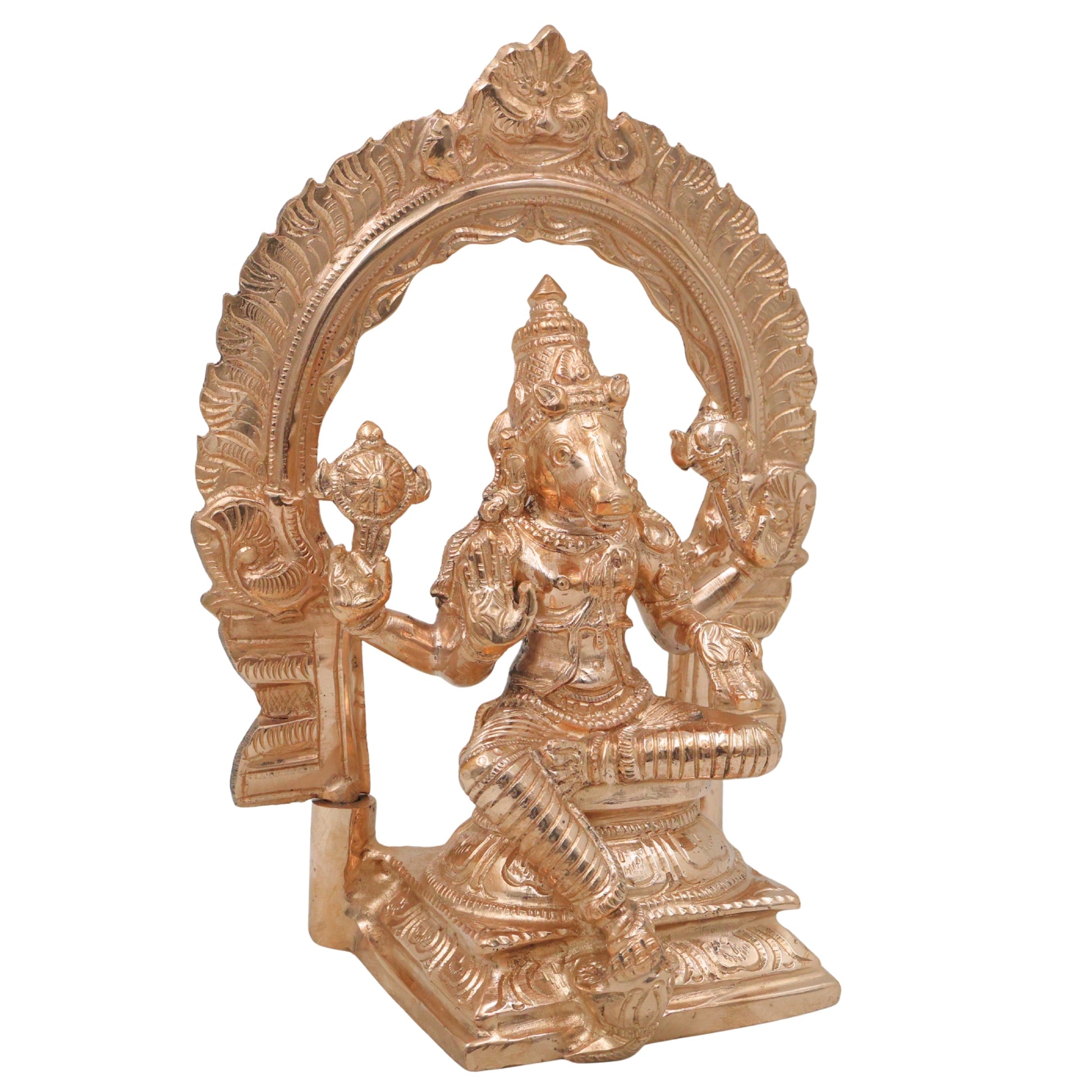 Bronze Hayagriva Idol Lakshmi Hayagreeva Swamy Murti Vidya Hayagriva Veda Hayagrivar Vishnu Avatar Hayagreeva Perumal Vigraha for Puja Mandir Temple Decor Statue, Gold, 8.5 Inch, 1 Piece