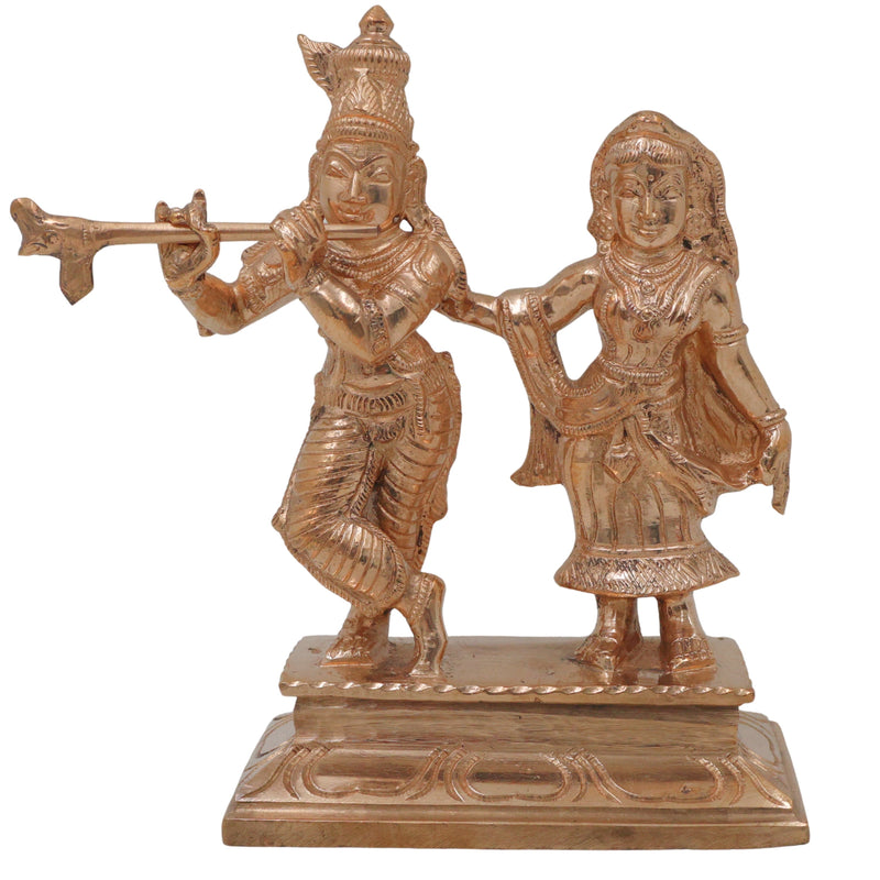 Bronze Radha Krishna Idol Radhe Krishna Radha Govinda Radha Gopal Radha Shyamsundar Radha Madhav Radha Raman Radha Vallabh Murti Statue for Puja Mandir Home Decor Devotional Sculpture, Gold, 6 Inch, 1 Piece