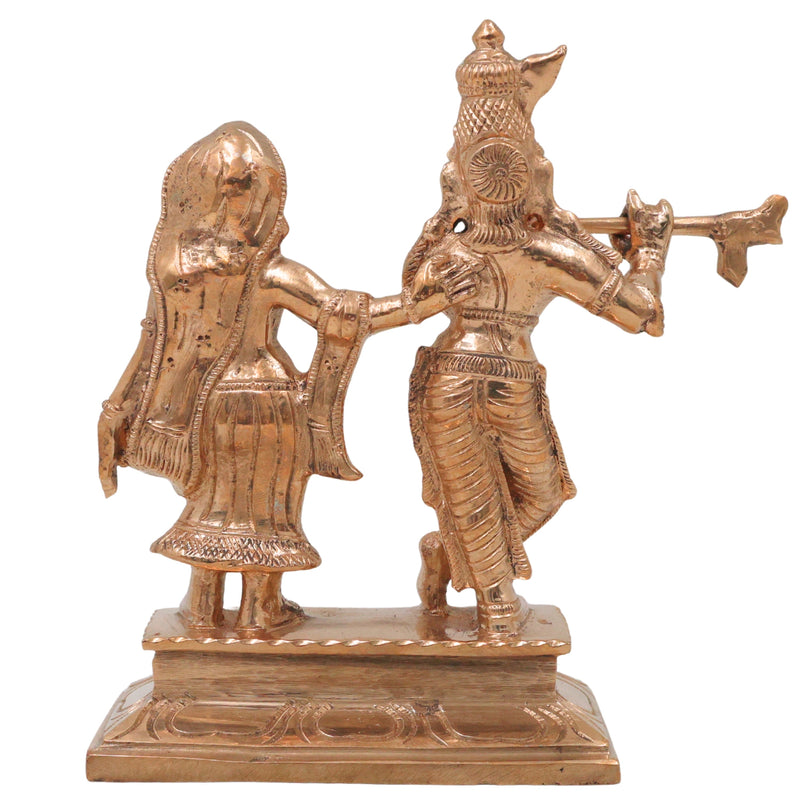 Bronze Radha Krishna Idol Radhe Krishna Radha Govinda Radha Gopal Radha Shyamsundar Radha Madhav Radha Raman Radha Vallabh Murti Statue for Puja Mandir Home Decor Devotional Sculpture, Gold, 6 Inch, 1 Piece