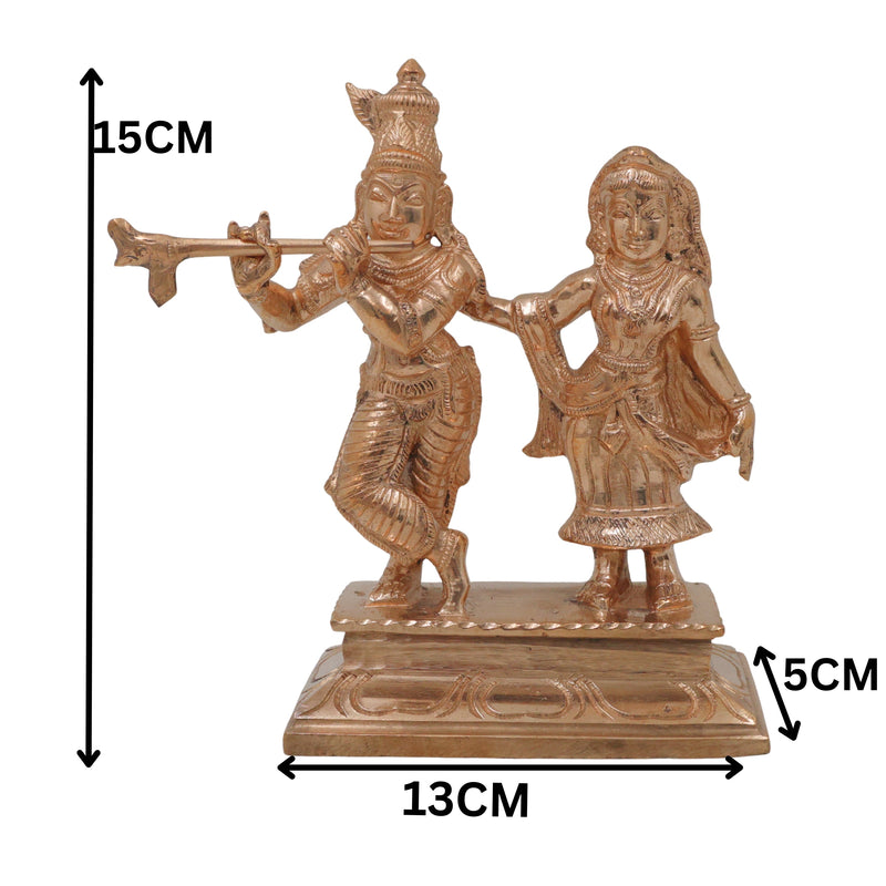Bronze Radha Krishna Idol Radhe Krishna Radha Govinda Radha Gopal Radha Shyamsundar Radha Madhav Radha Raman Radha Vallabh Murti Statue for Puja Mandir Home Decor Devotional Sculpture, Gold, 6 Inch, 1 Piece
