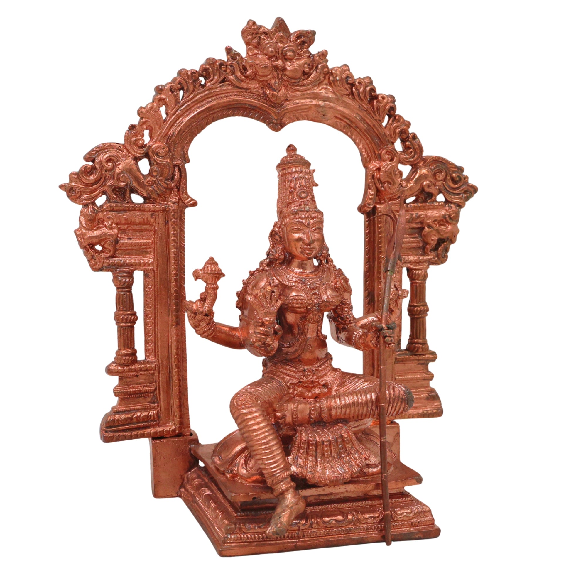 Bronze Rajarajeshwari Idol Lalita Tripura Sundari Lalitambika Shodashi Kameshwari Kamakshi Bhuvaneshwari Adi Parashakti Panchaloha Panchadhatu Chola Art Handmade Vigraha Statue for Puja Mandir Decor, Gold, 6 Inch, 1 Piece