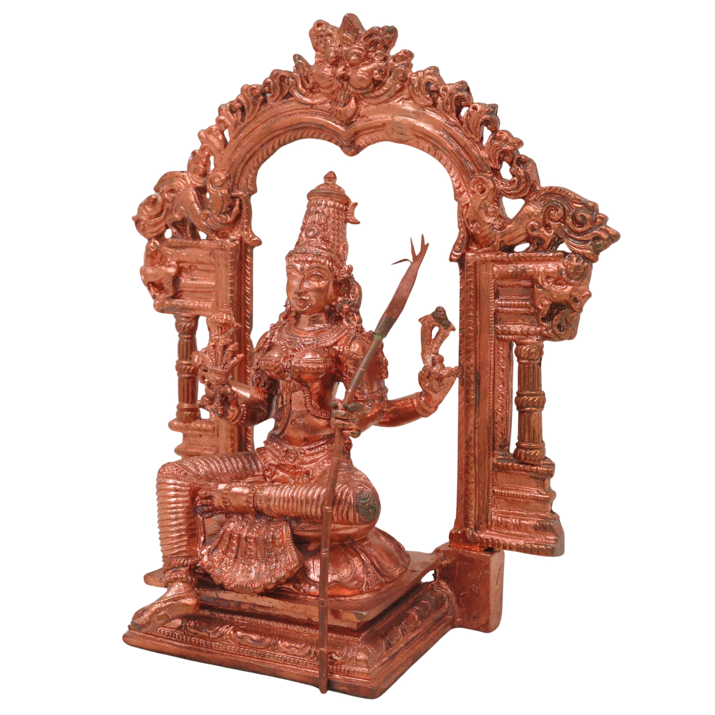 Bronze Rajarajeshwari Idol Lalita Tripura Sundari Lalitambika Shodashi Kameshwari Kamakshi Bhuvaneshwari Adi Parashakti Panchaloha Panchadhatu Chola Art Handmade Vigraha Statue for Puja Mandir Decor, Gold, 6 Inch, 1 Piece