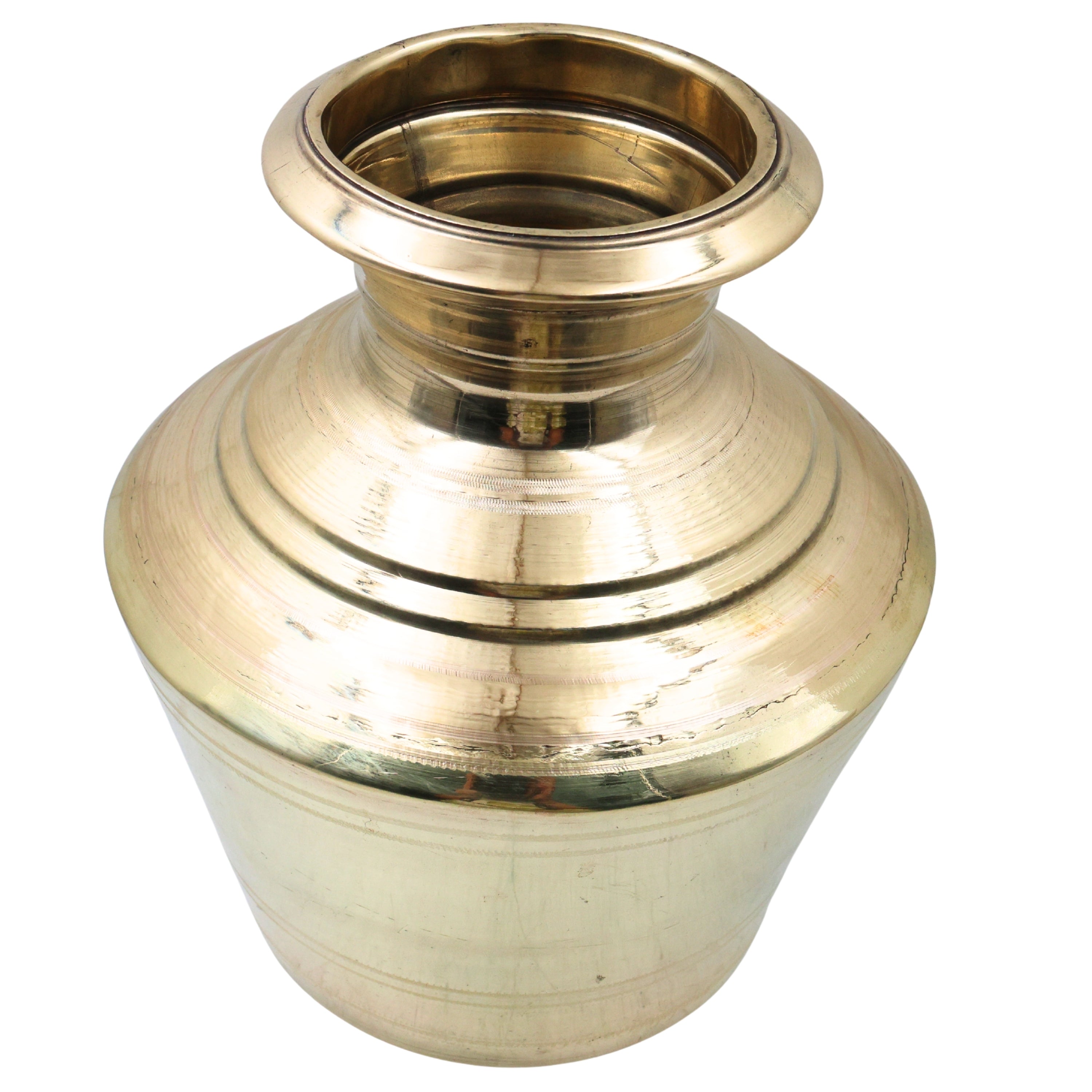 Brass Water Pot Kalash Kamandalu Kumbha Pooja Jal Patra Mangala Kalasha Purna Kumbh Ghata Lota Abhishekam Tirtha Patra Sacred Mandir Puja Vessel Peetal Pittal Pital Ritual Water Pot for Temple Worship, Gold, 11.5 Inch, 1 Piece