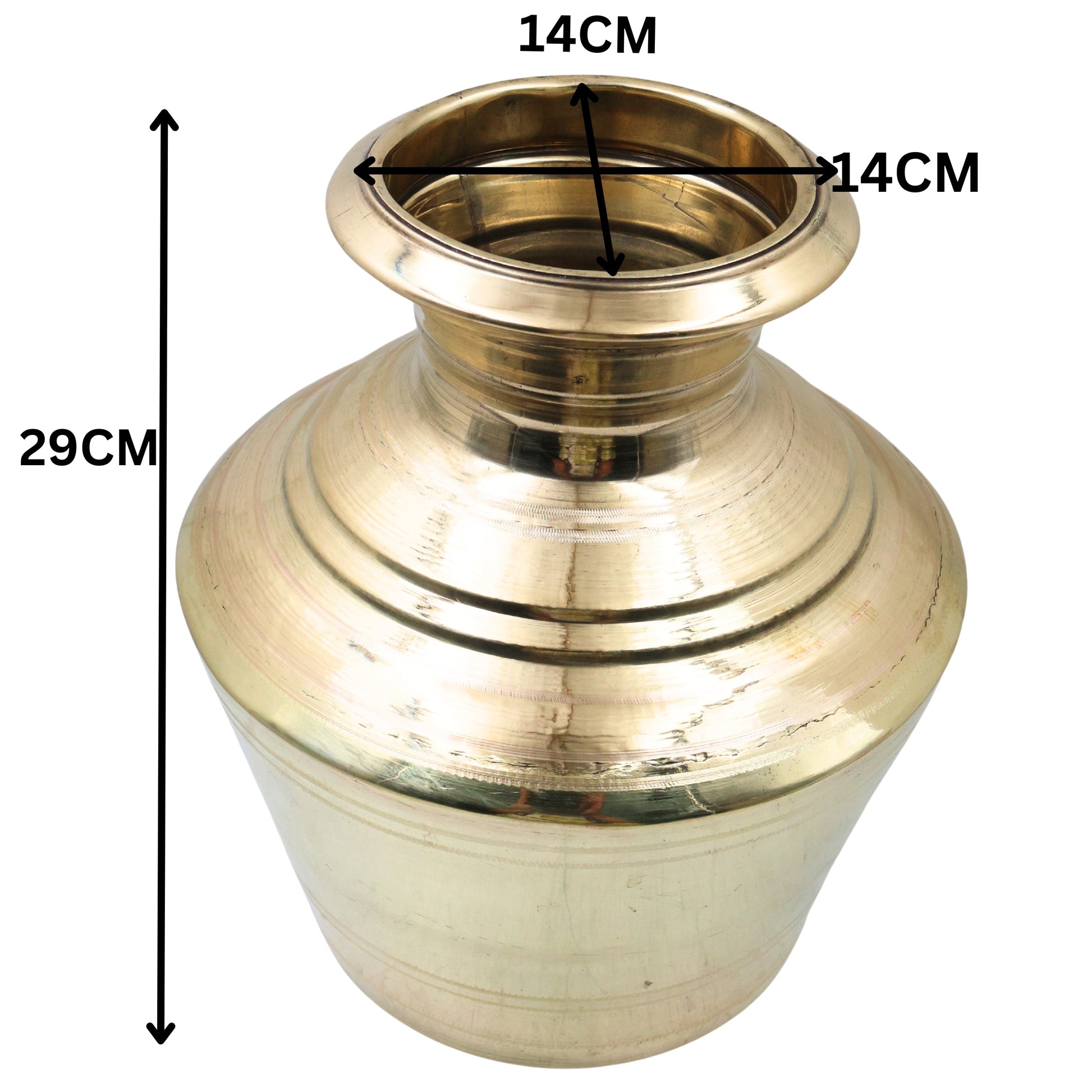 Brass Water Pot Kalash Kamandalu Kumbha Pooja Jal Patra Mangala Kalasha Purna Kumbh Ghata Lota Abhishekam Tirtha Patra Sacred Mandir Puja Vessel Peetal Pittal Pital Ritual Water Pot for Temple Worship, Gold, 11.5 Inch, 1 Piece
