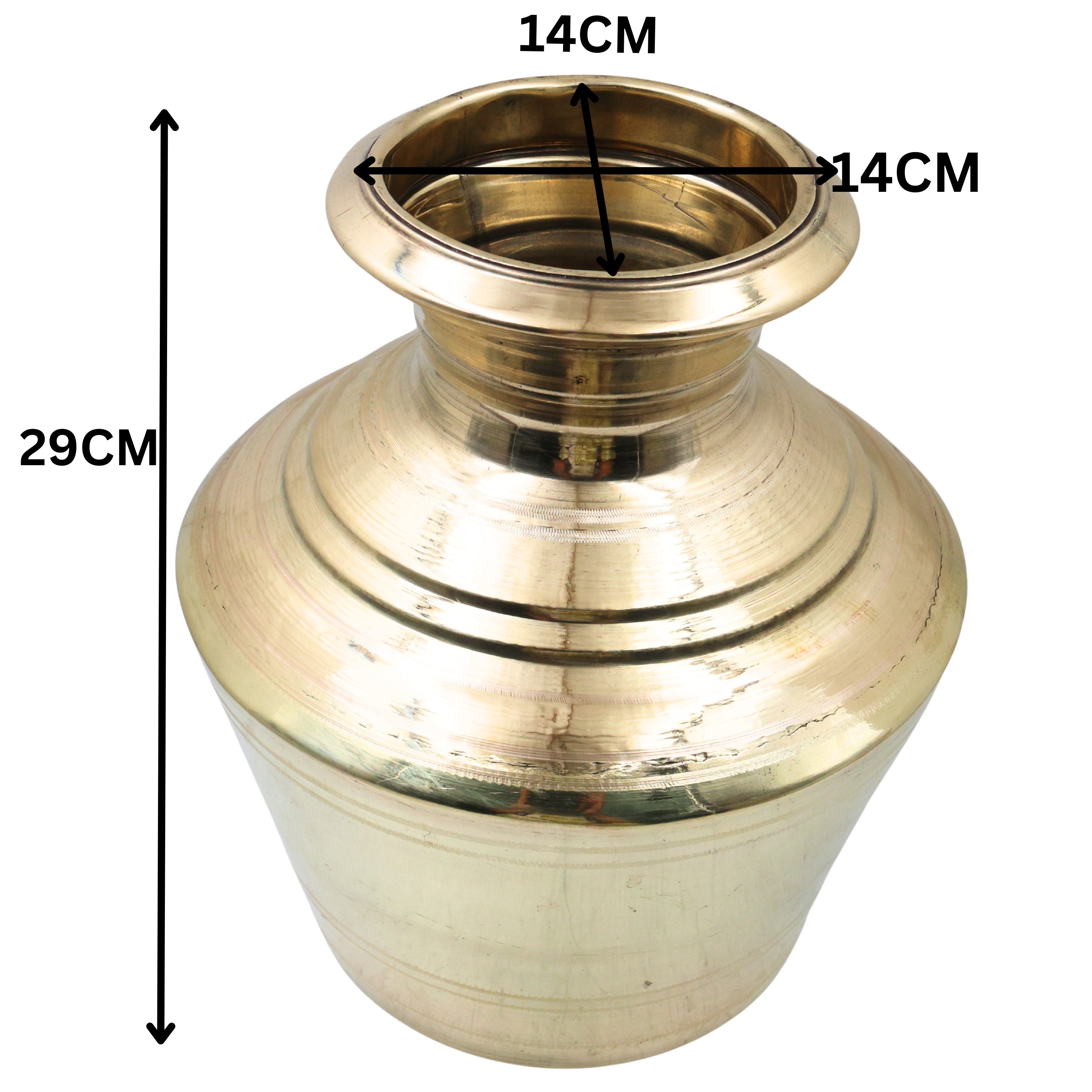 Brass Water Pot Kalash Kamandalu Kumbha Pooja Jal Patra Mangala Kalasha Purna Kumbh Ghata Lota Abhishekam Tirtha Patra Sacred Mandir Puja Vessel Peetal Pittal Pital Ritual Water Pot for Temple Worship, Gold, 11.5 Inch, 1 Piece