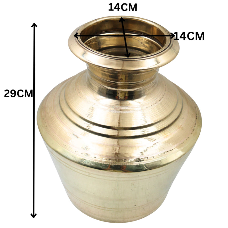 Brass Water Pot Kalash Kamandalu Kumbha Pooja Jal Patra Mangala Kalasha Purna Kumbh Ghata Lota Abhishekam Tirtha Patra Sacred Mandir Puja Vessel Peetal Pittal Pital Ritual Water Pot for Temple Worship, Gold, 11.5 Inch, 1 Piece