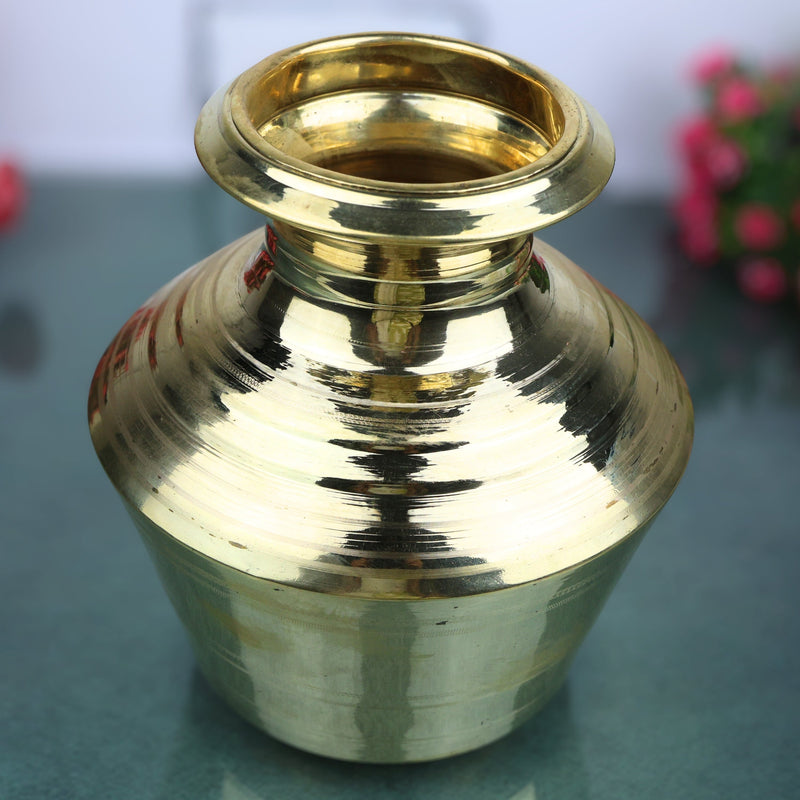 Kalash Water Pot Kamandalu Kumbha Jal Patra Purna Kalasha Mangala Kalash Panchaloha Brass Ritual Vessel Puja Kalasam Temple Kumbham Teertha Patra Ghata Lota Abhishekam Kalash Hindu Puja Vessel , Gold, 10 Inch, 1 Piece