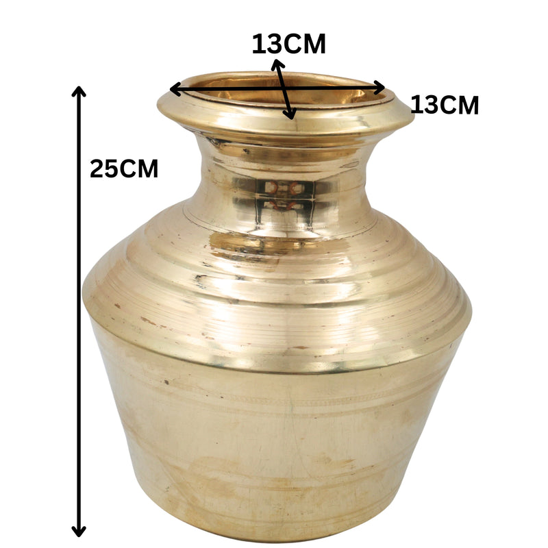 Kalash Water Pot Kamandalu Kumbha Jal Patra Purna Kalasha Mangala Kalash Panchaloha Brass Ritual Vessel Puja Kalasam Temple Kumbham Teertha Patra Ghata Lota Abhishekam Kalash Hindu Puja Vessel , Gold, 10 Inch, 1 Piece
