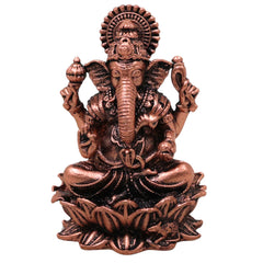 Copper Ganesh Idol, Tamra Ganapati Vinayaka Pillaiyar Gajanana Vighneshwar Murti Ganapati Sculpture for Puja Mandir Home Decor Gift Statue, Brown, 2.5 Inch, 1 Piece