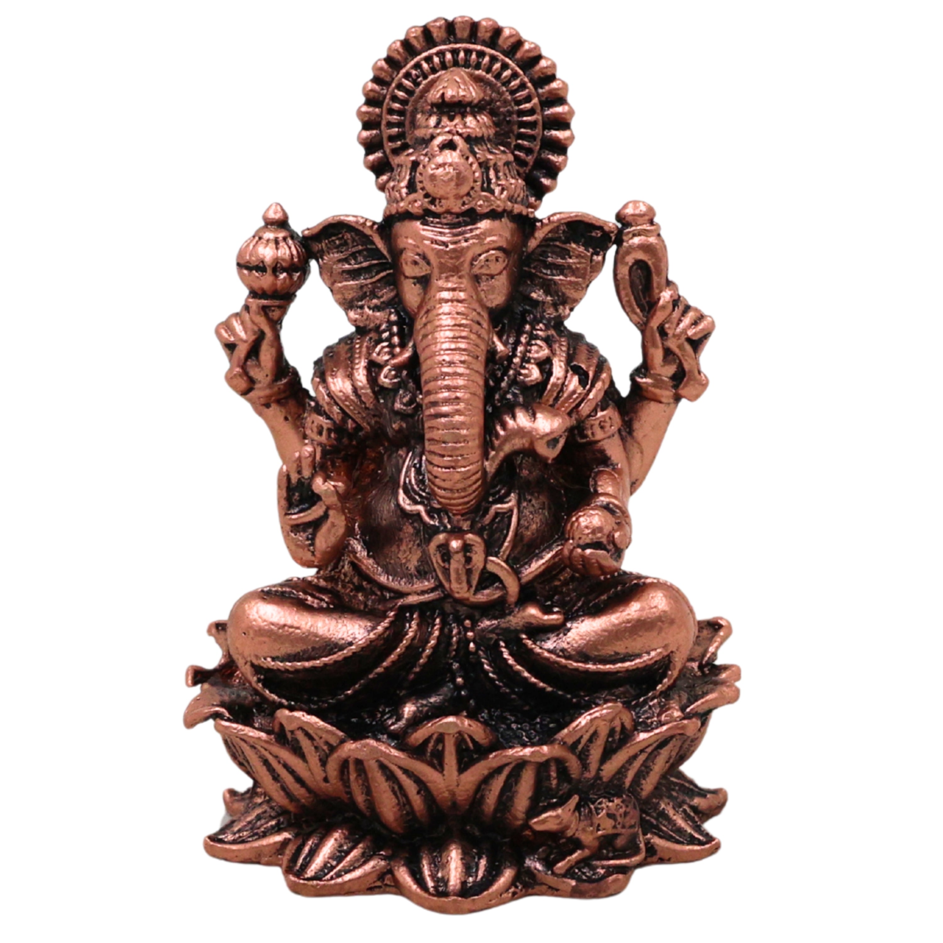 Copper Ganesh Idol, Tamra Ganapati Vinayaka Pillaiyar Gajanana Vighneshwar Murti Ganapati Sculpture for Puja Mandir Home Decor Gift Statue, Brown, 2.5 Inch, 1 Piece