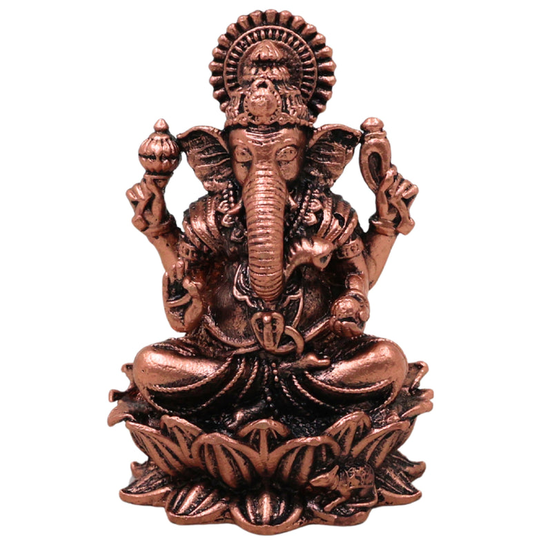 Copper Ganesh Idol, Tamra Ganapati Vinayaka Pillaiyar Gajanana Vighneshwar Murti Ganapati Sculpture for Puja Mandir Home Decor Gift Statue, Brown, 2.5 Inch, 1 Piece