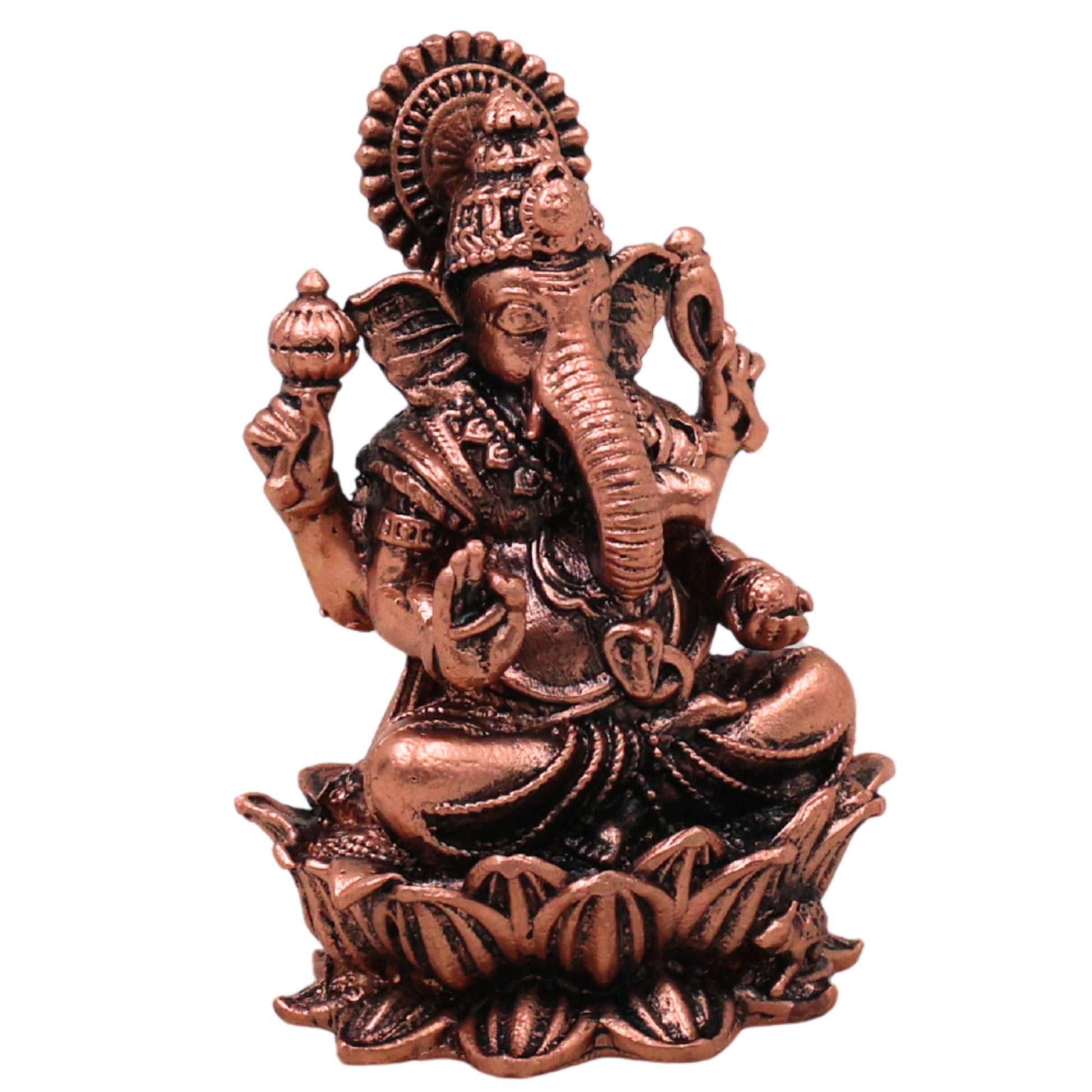 Copper Ganesh Idol, Tamra Ganapati Vinayaka Pillaiyar Gajanana Vighneshwar Murti Ganapati Sculpture for Puja Mandir Home Decor Gift Statue, Brown, 2.5 Inch, 1 Piece