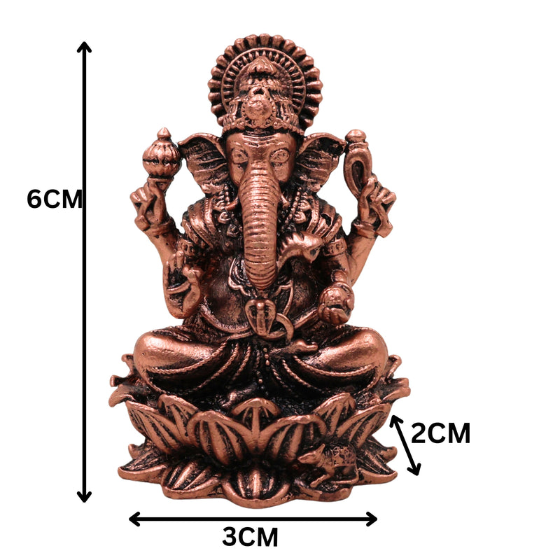 Copper Ganesh Idol, Tamra Ganapati Vinayaka Pillaiyar Gajanana Vighneshwar Murti Ganapati Sculpture for Puja Mandir Home Decor Gift Statue, Brown, 2.5 Inch, 1 Piece