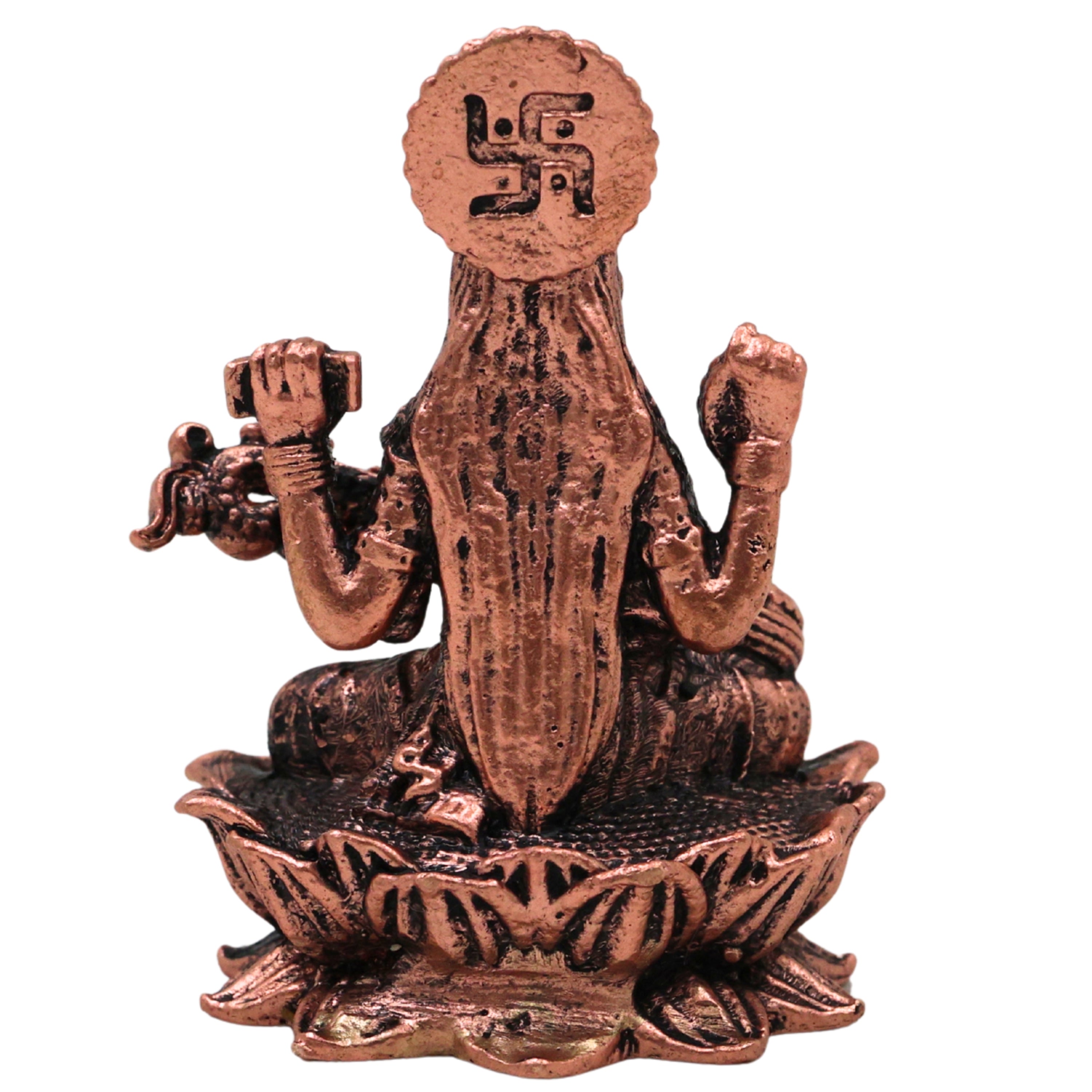 Copper Saraswati Idol Tamra Saraswathi Murti Sharada Bharati Vagdevi Hamsavahini Veena Vadini Vidya Devi Vigraha for Puja Mandir Home Decor Gift Statue Sculpture, Brown, 2 Inch, 1 Piece
