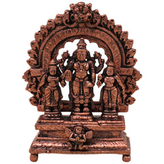 Copper Vishnu Parivar Idol Lakshmi Narayan Bhudevi Murti Sriman Narayana Perumal Sri Devi Bhu Devi Tamra Narayana Family Vigraha for Puja Mandir Home Decor Gift Sculpture Statue, Brown, 3 Inch, 1 Piece