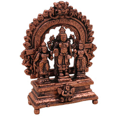 Copper Vishnu Parivar Idol Lakshmi Narayan Bhudevi Murti Sriman Narayana Perumal Sri Devi Bhu Devi Tamra Narayana Family Vigraha for Puja Mandir Home Decor Gift Sculpture Statue, Brown, 3 Inch, 1 Piece