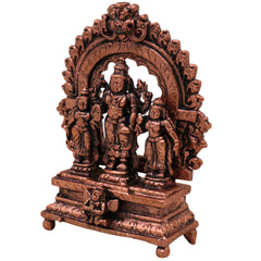 Copper Vishnu Parivar Idol Lakshmi Narayan Bhudevi Murti Sriman Narayana Perumal Sri Devi Bhu Devi Tamra Narayana Family Vigraha for Puja Mandir Home Decor Gift Sculpture Statue, Brown, 3 Inch, 1 Piece