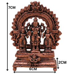 Copper Vishnu Parivar Idol Lakshmi Narayan Bhudevi Murti Sriman Narayana Perumal Sri Devi Bhu Devi Tamra Narayana Family Vigraha for Puja Mandir Home Decor Gift Sculpture Statue, Brown, 3 Inch, 1 Piece