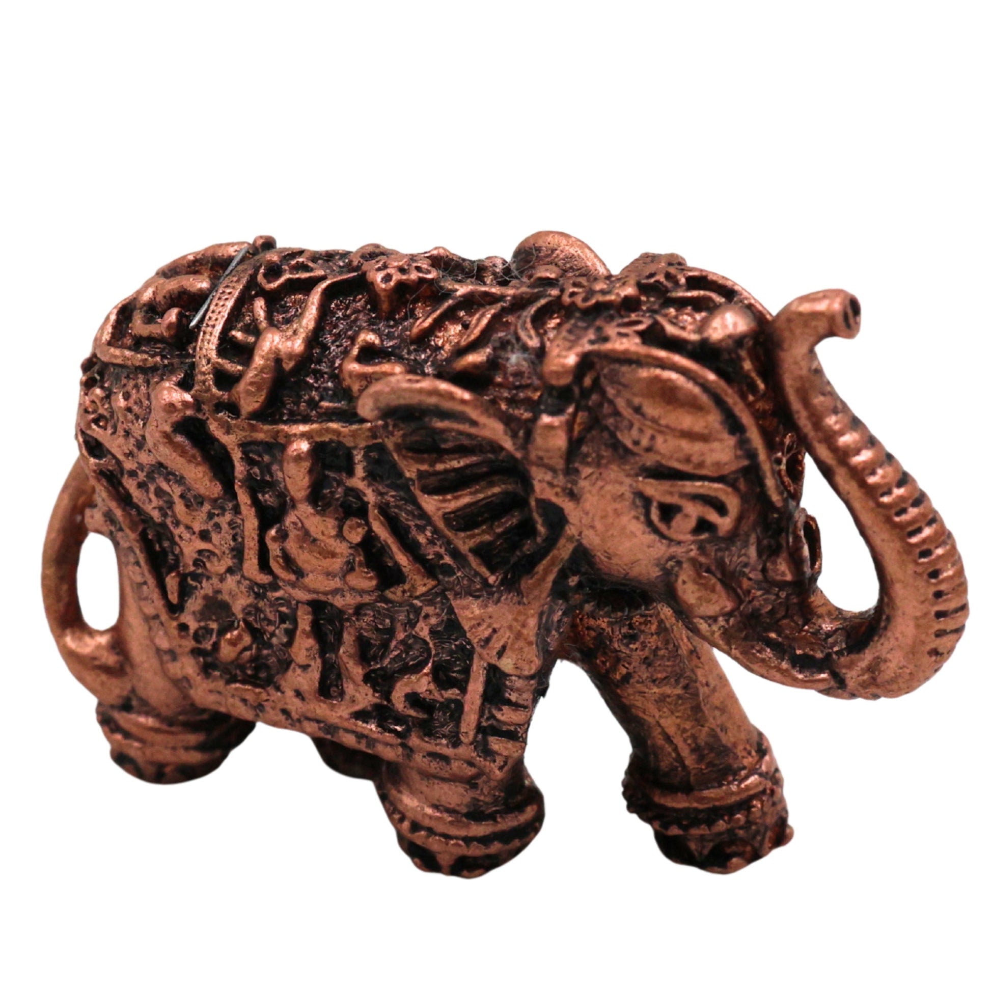 Copper Elephant Idol Tamra Gaja Hasti Kari Kunjar Airavata Gajendra Decorative Statue for Puja Mandir Vastu Home Decor Gift Murti Vigraha, Brown, 1 Inch, 1 Piece